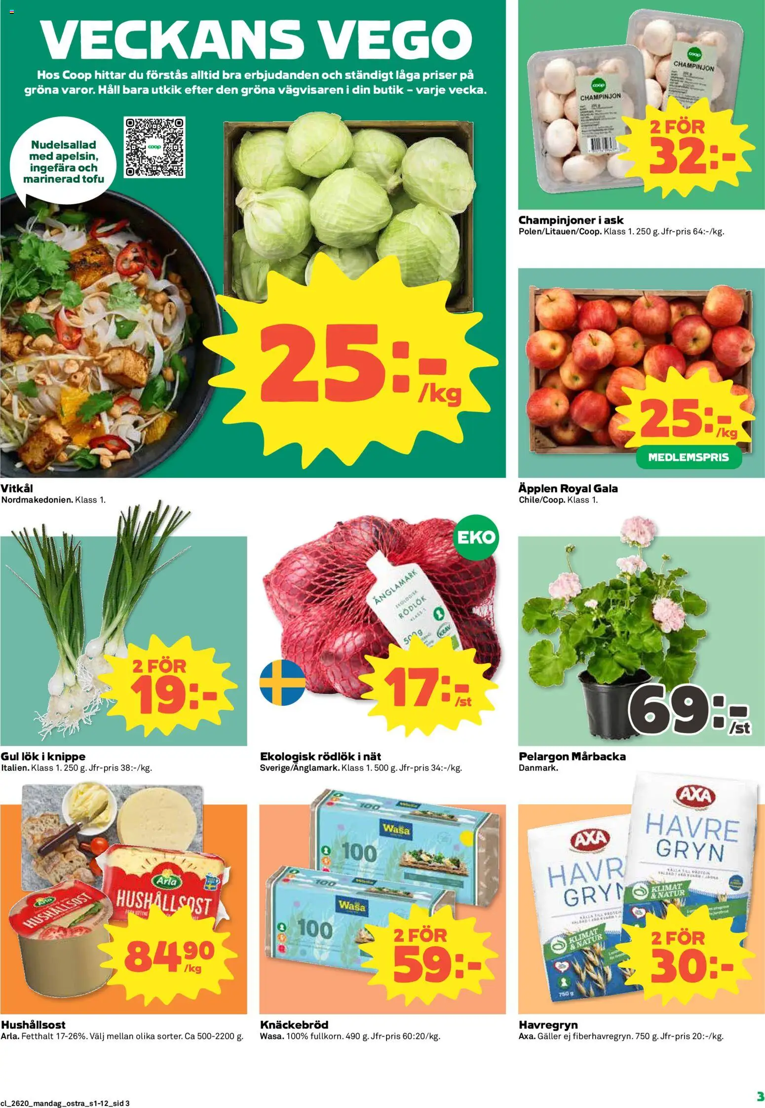 Coop Daglivs reklamblad aktuell från 11.05.2026 | Sida: 3 | Produkter: Galler, Havregryn, Champinjoner, Gul lök