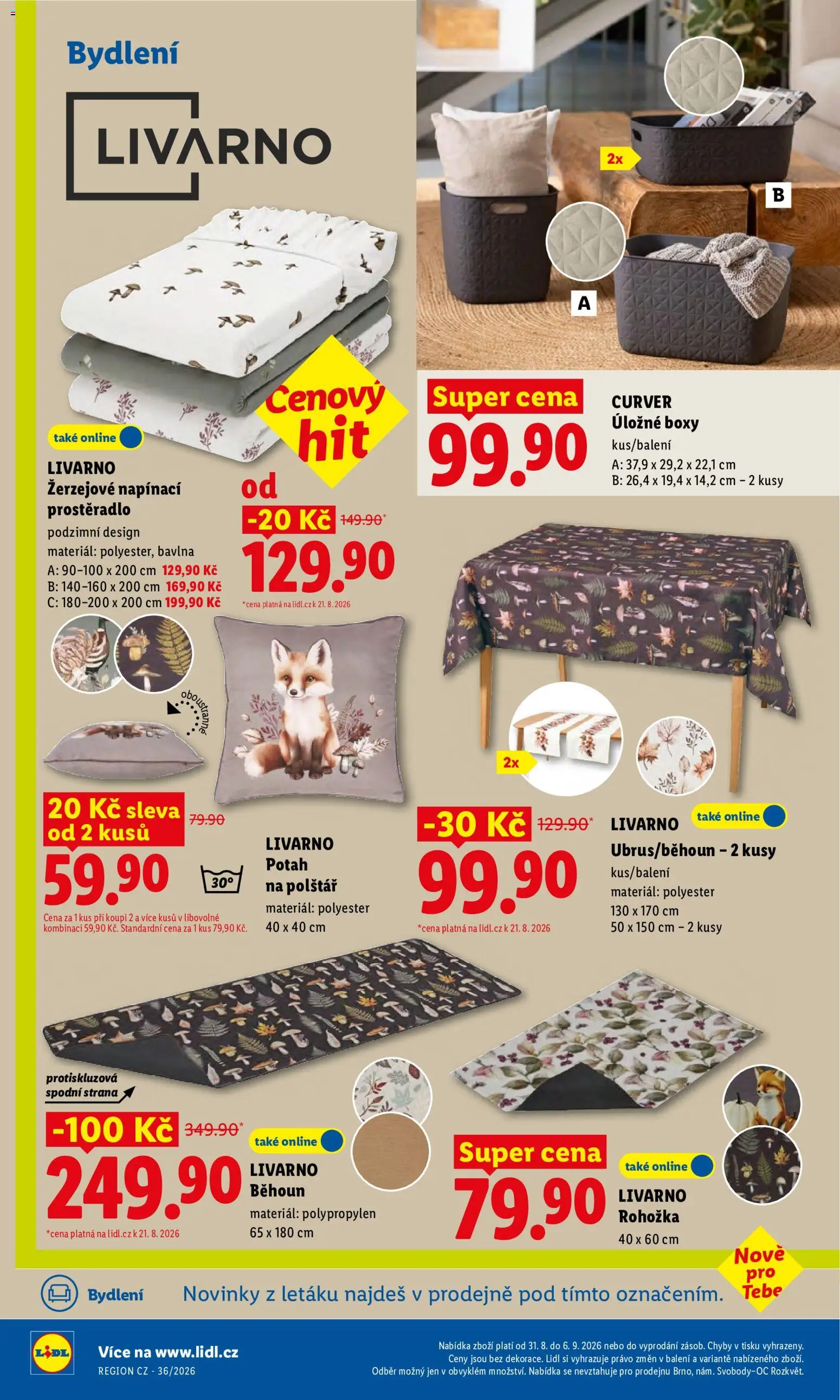 Lidl leták - Spotřební zboží od 31.08.2026 | Strana: 4 | Produkty: Polštář, Prostěradlo, Úložné boxy, Běhoun