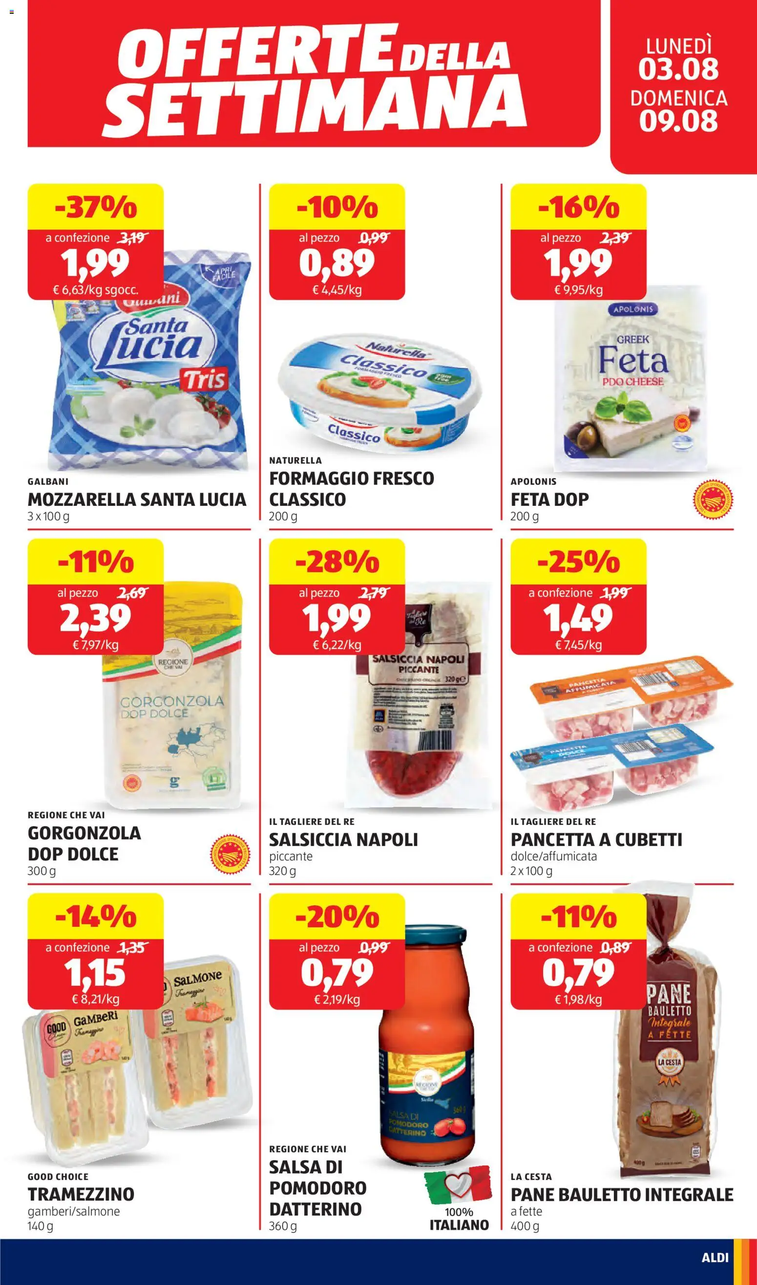 Volantino Aldi del 03/08/2026 | Pagina: 19 | Prodotti: Gamberi, Pancetta, Salsa, Feta