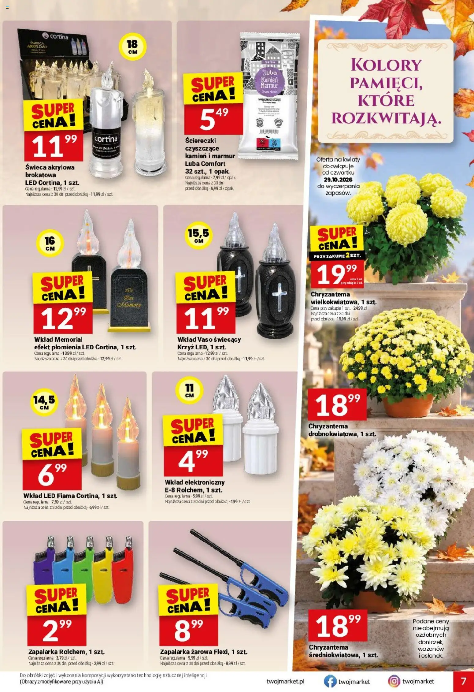 Twój Market gazetka od 28.10.2026 | Strona: 7 | Produkty: Świeca, Ściereczki, Kwiaty