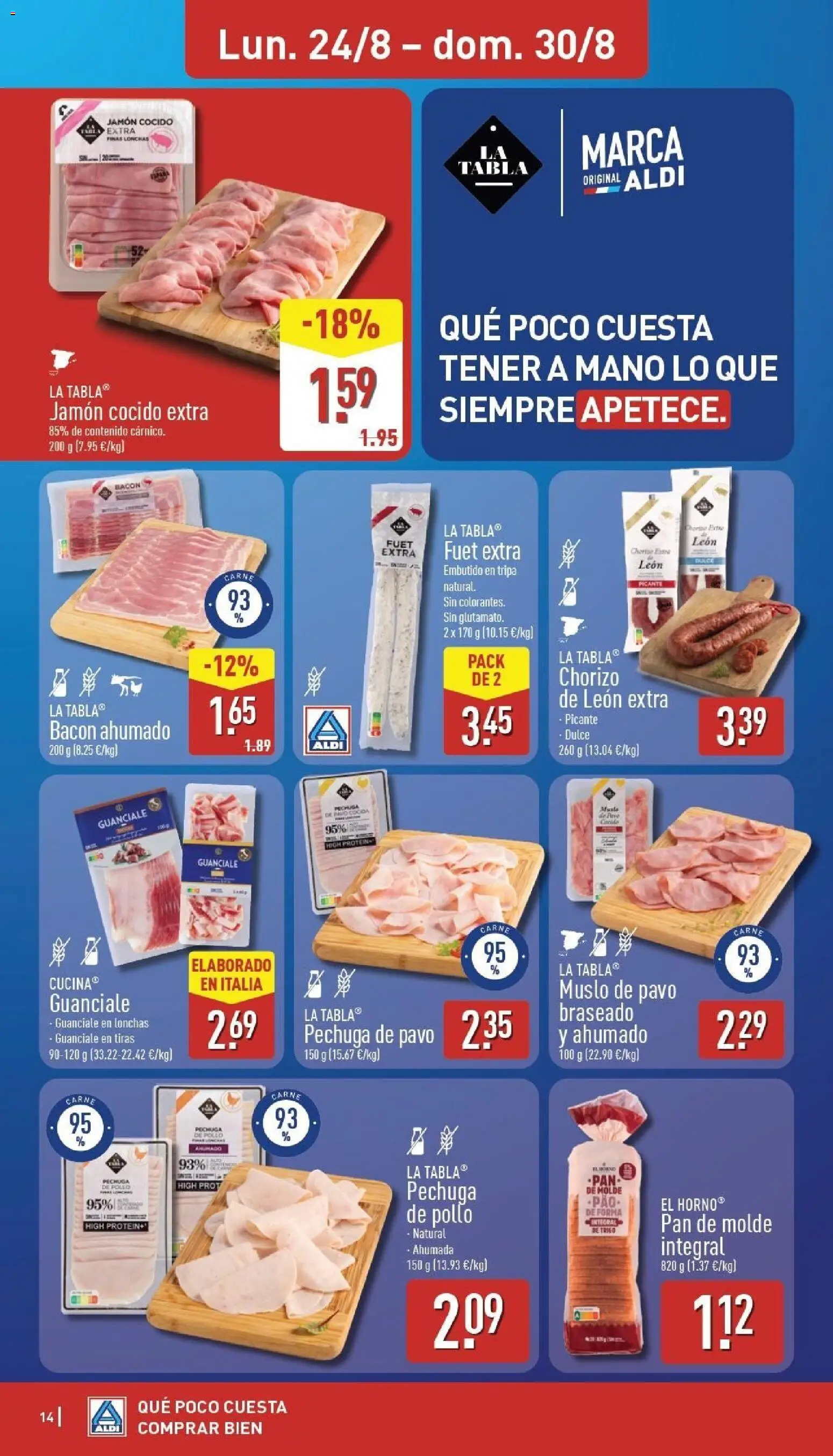 Aldi folleto Baleares │ válido desde el 24/08/2026 | Página: 14 | Productos: Pan, Jamón, Horno, Carne