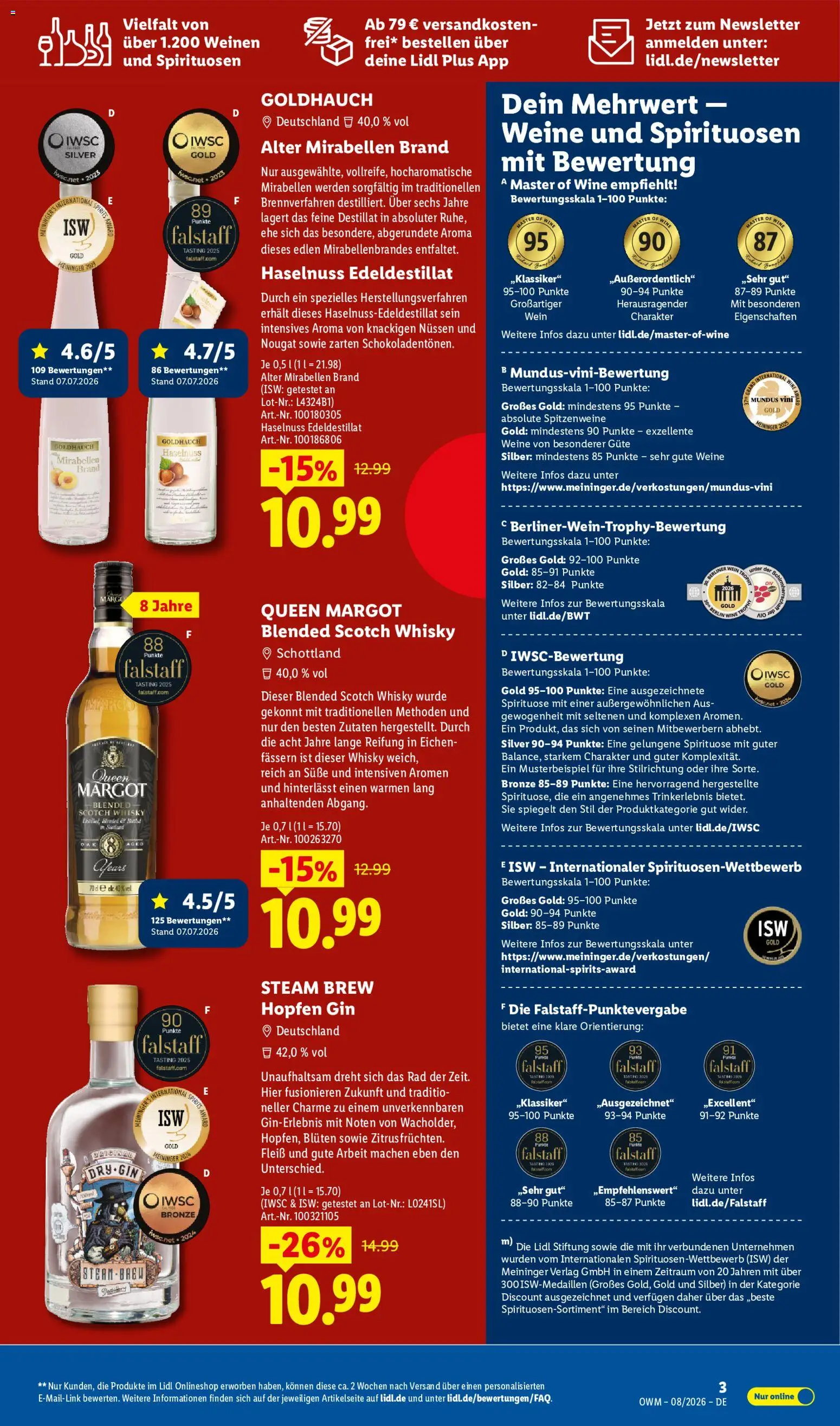 Lidl Německo leták - Wein & Spirituosen od 01.08.2026 | Strana: 3 | Produkty: Gin, Whisky