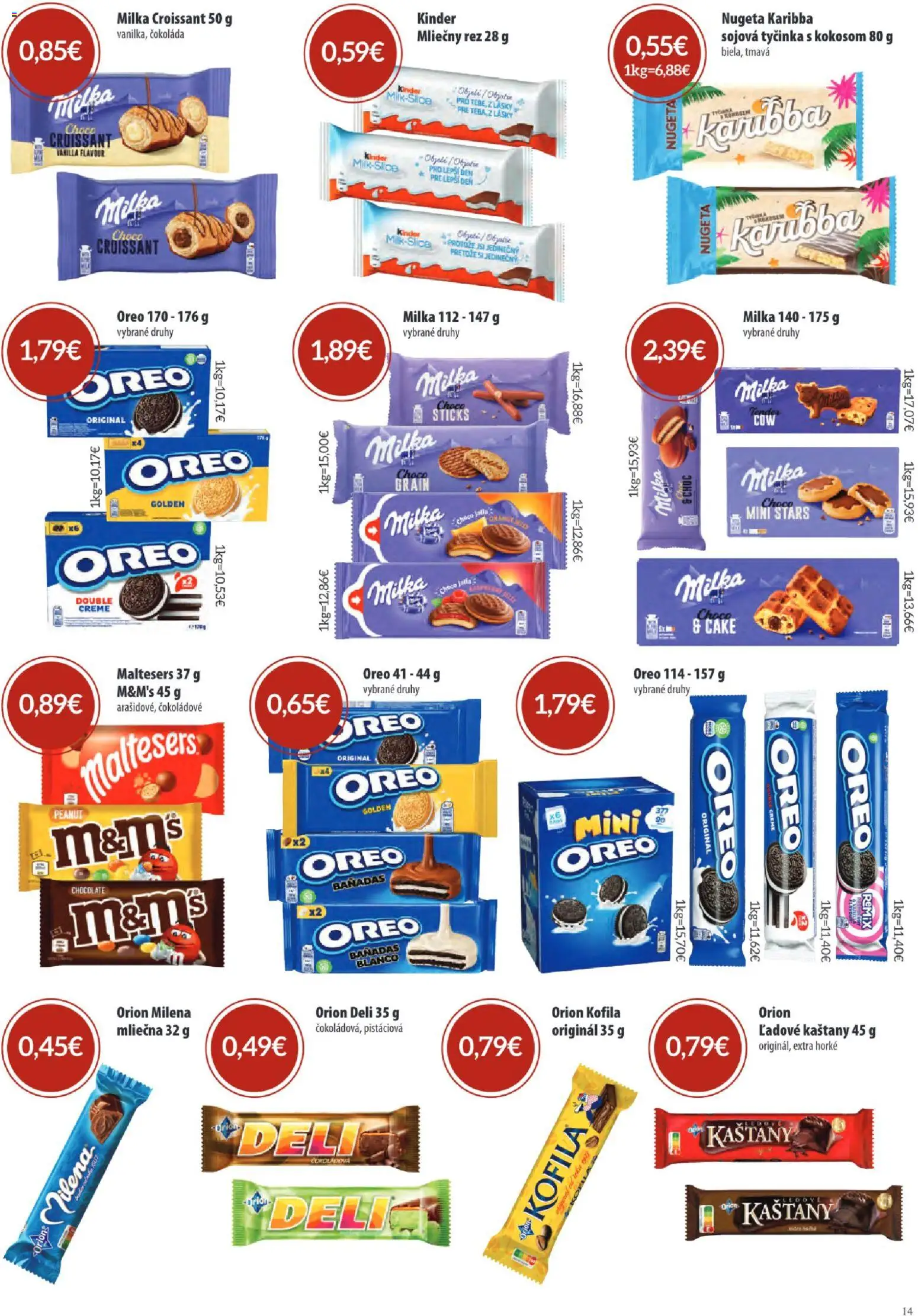 Nové Sintra akcie – leták je platný od 07.05.2026 | Strana: 14 | Produkty: Croissant, Kinder, Čokoláda, Milka