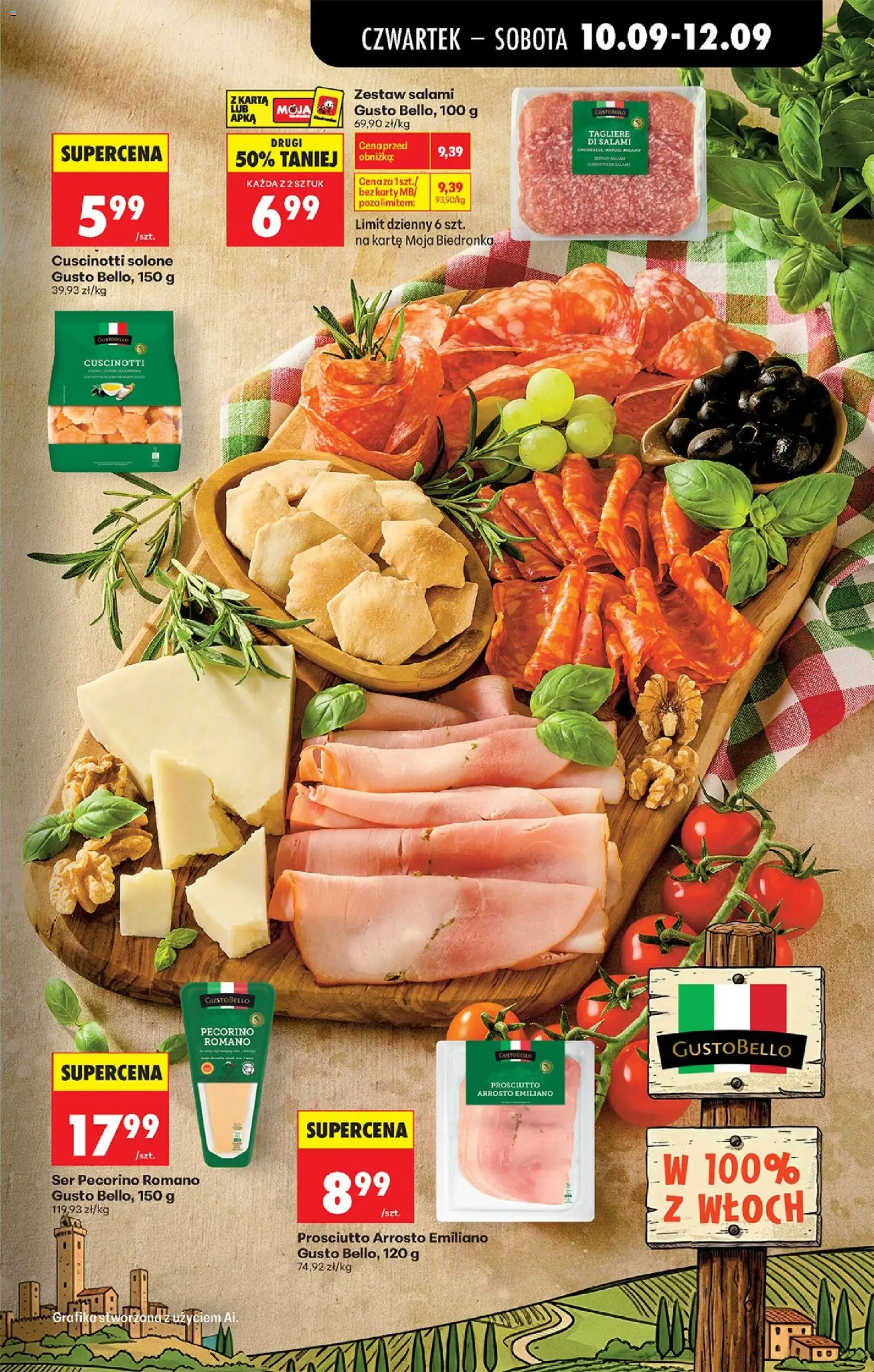 Biedronka Polsko leták - Codziennie niskie ceny od 10.09.2026 | Strana: 55 | Produkty: Prosciutto, Pecorino, Pecorino Romano, Karty
