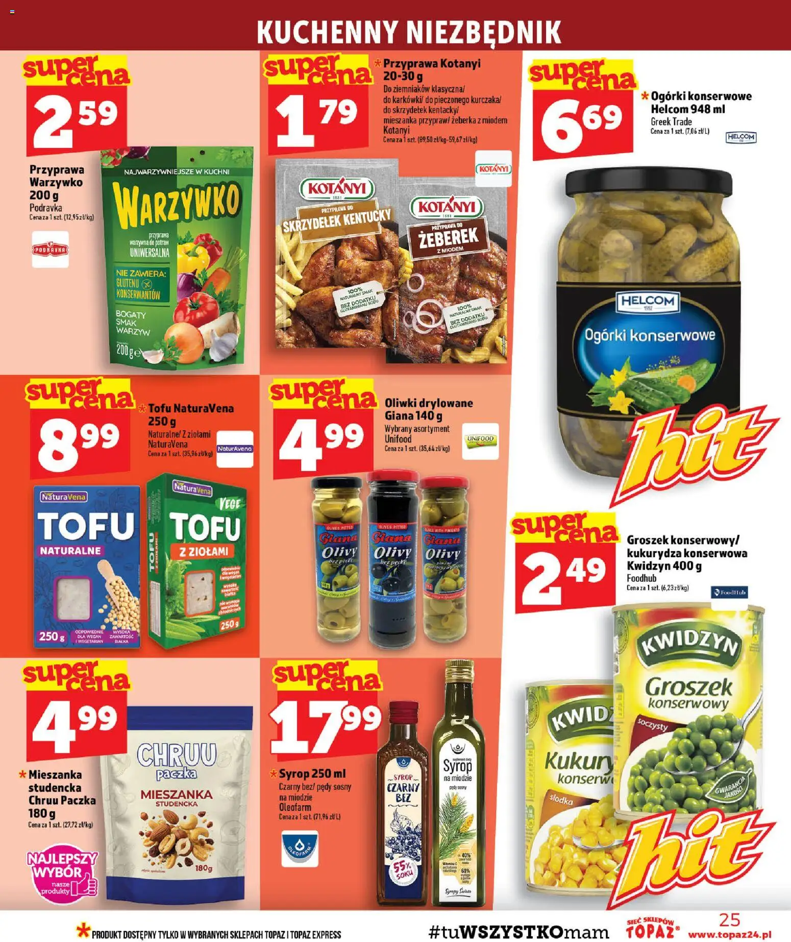 Topaz gazetka - MAZ od 27.08.2026 | Strona: 25 | Produkty: Groszek, Syrop, Oliwki, Ogórki