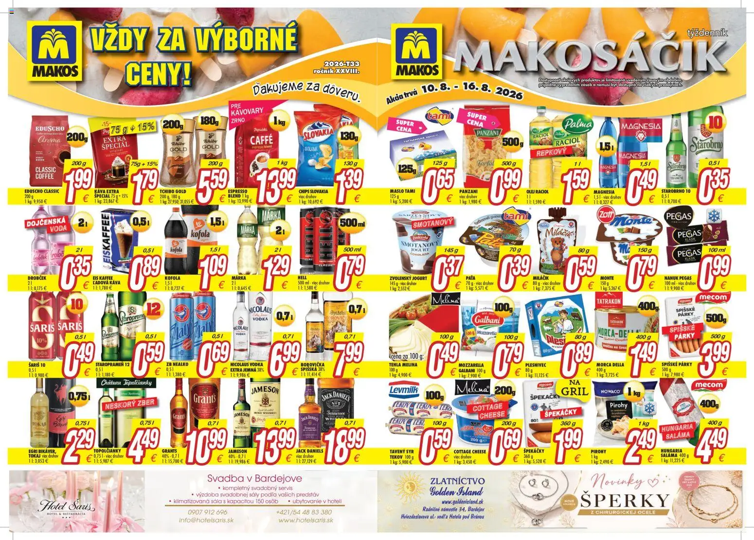 Nové Makos akcie – leták je platný od 10.08.2026 | Strana: 1 | Produkty: Gril, Saláma, Staropramen, Párky