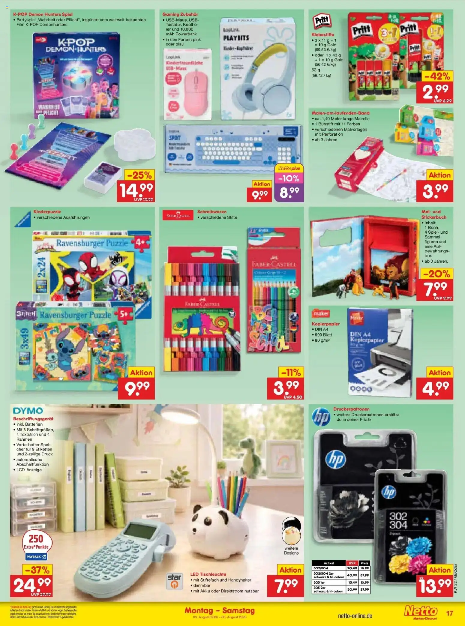 Netto Marken-Discount Prospekt Weimar – gültig ab 03.08.2026 | Seite: 33 | Produkte: Spiel, Batterien, Powerbank, Kopfhörer