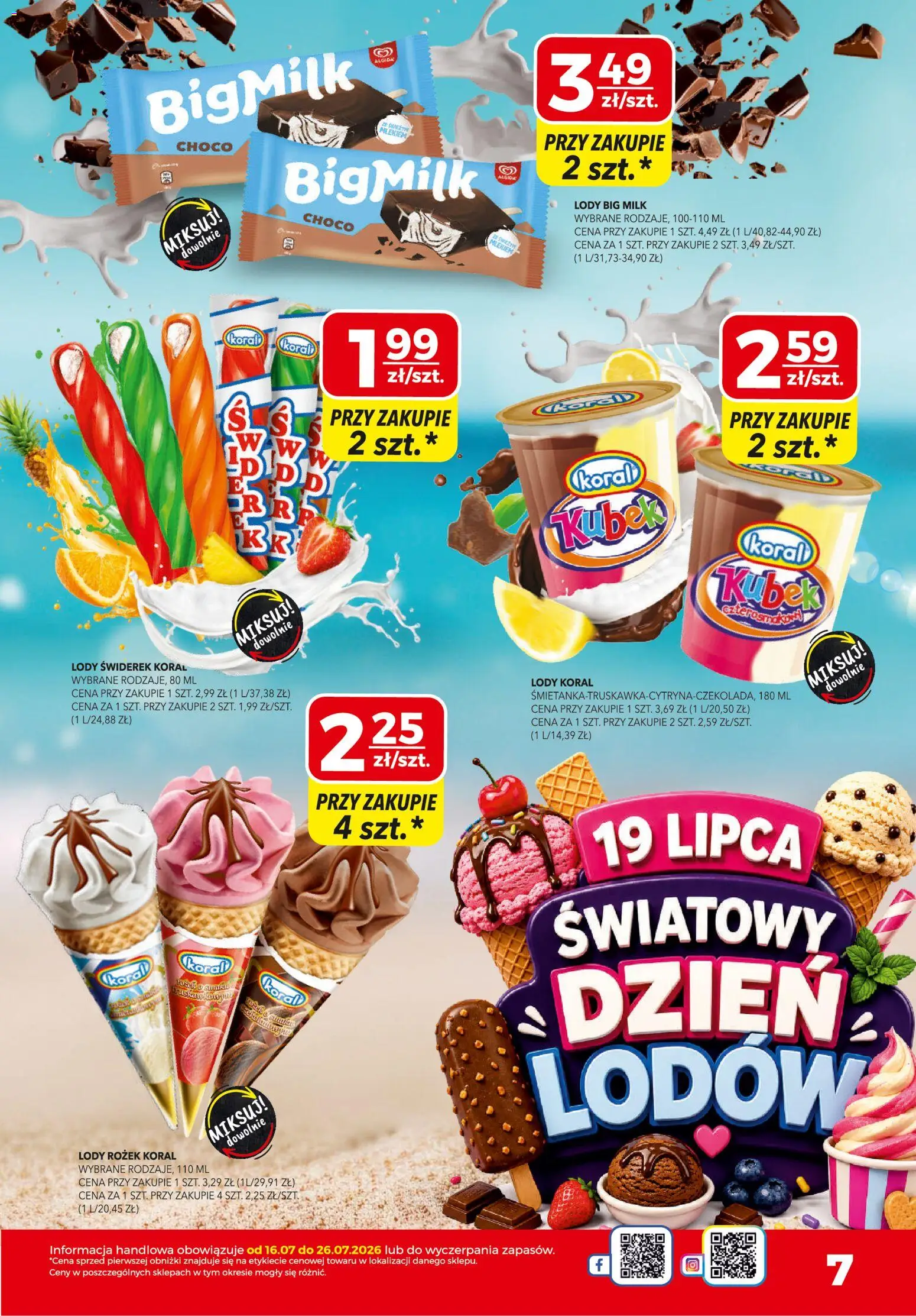 Top Market gazetka od 16.07.2026 | Strona: 7 | Produkty: Big Milk, Lody koral, Lody