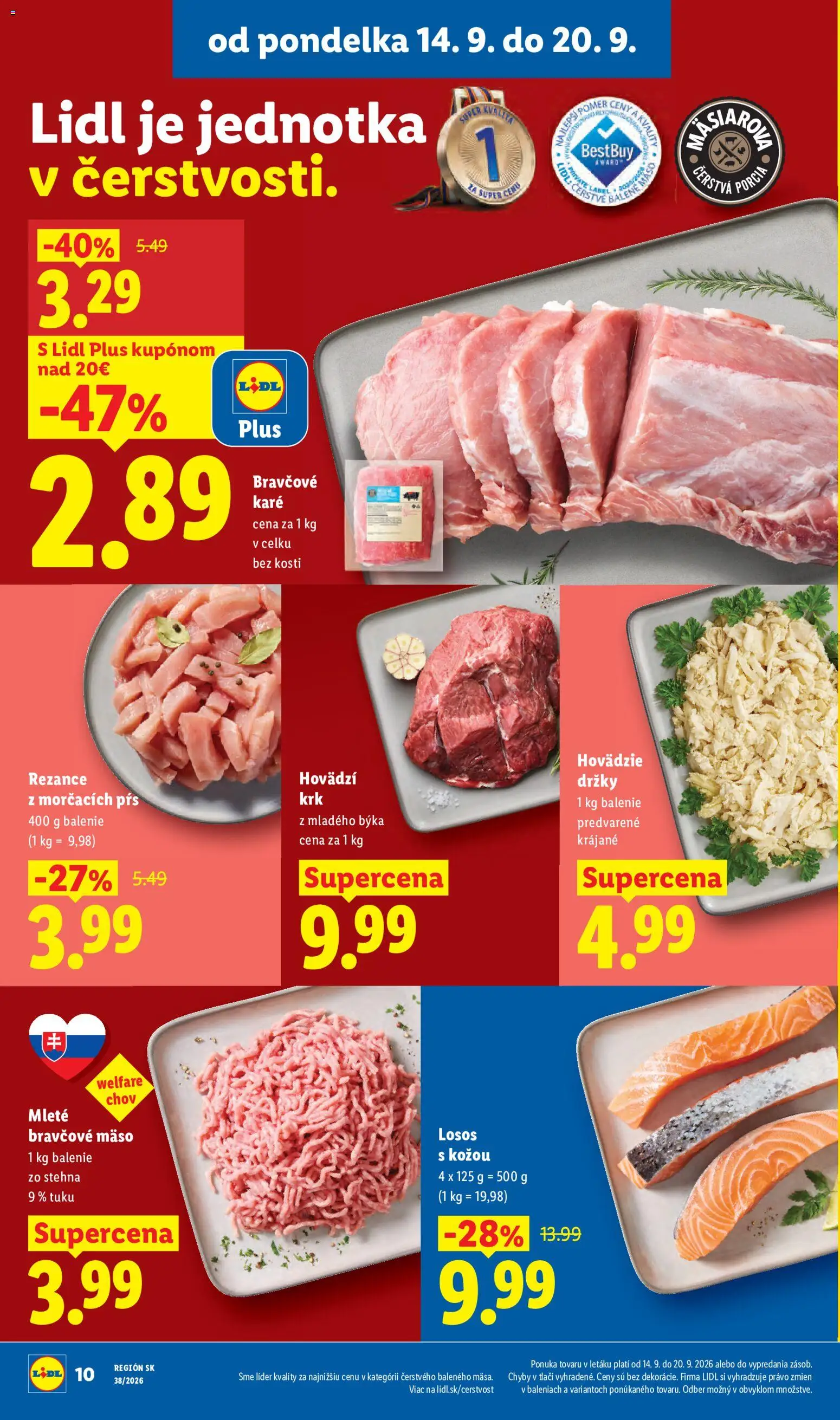 Nové Lidl akcie – leták je platný od 14.09.2026 | Strana: 16 | Produkty: Losos, Bravčové mäso, Rezance, Bravčové karé