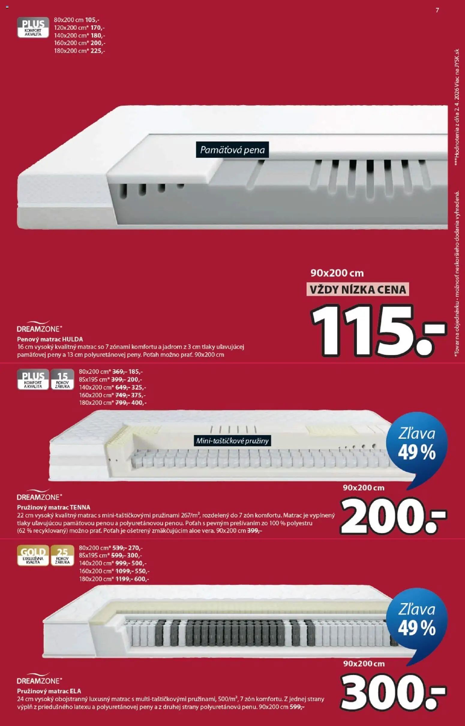 Nové JYSK akcie – leták je platný od 27.05.2026 | Strana: 7 | Produkty: Matrac
