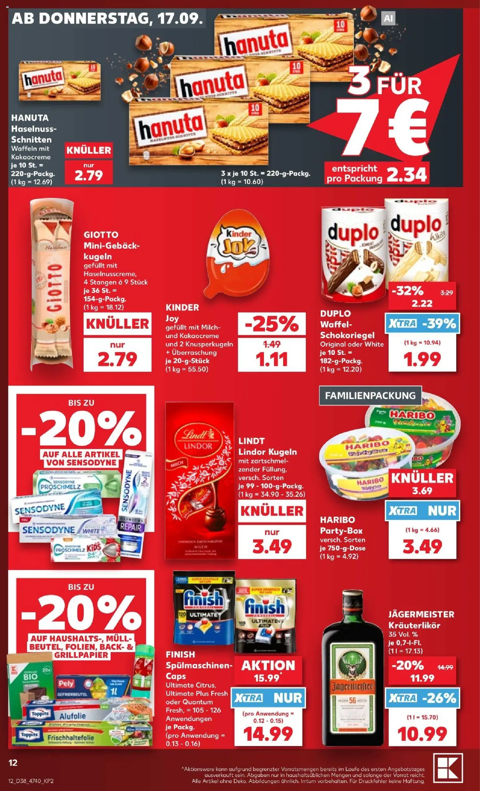 Kaufland Prospekt Hannover – gültig ab 17.09.2026 | Seite: 12 | Produkte: Finish, Waffeln, Jägermeister, Lindt