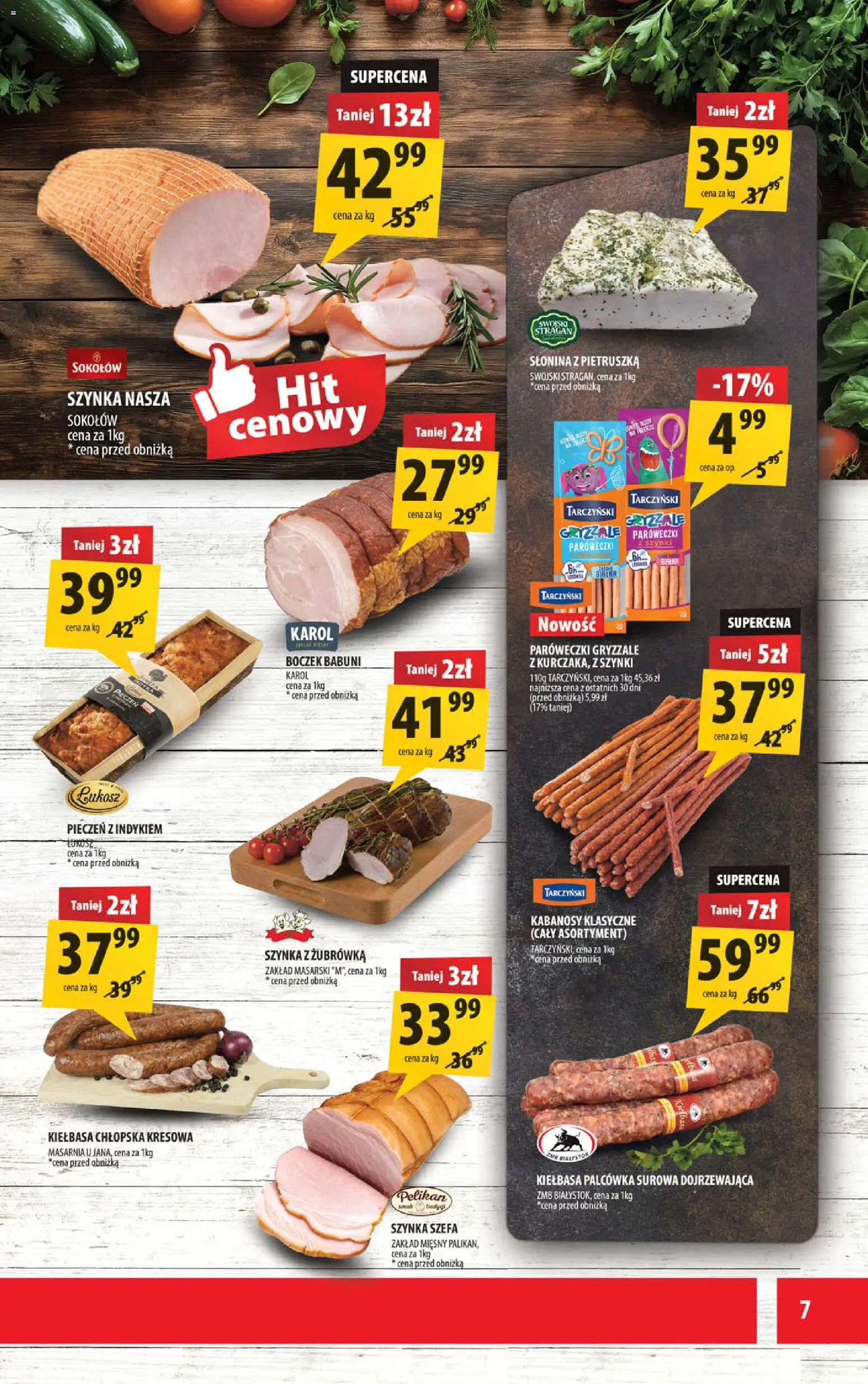 Arhelan gazetka od 24.04.2026 | Strona: 7 | Produkty: Kiełbasa, Słonina, Kabanosy, Szynka