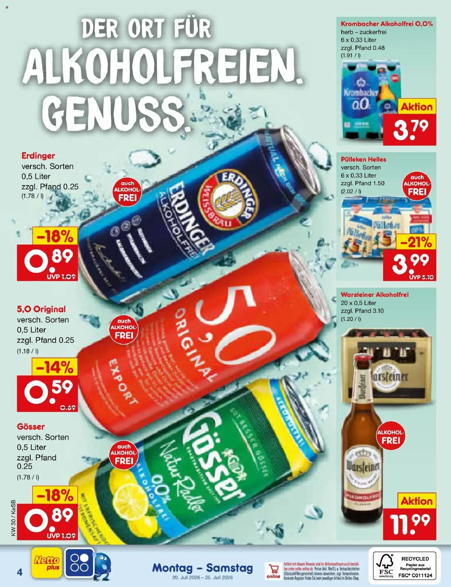 Netto Marken-Discount Prospekt Kruft – gültig ab 20.07.2026 | Seite: 55 | Produkte: Erdinger, Krombacher alkoholfrei, Warsteiner, Krombacher