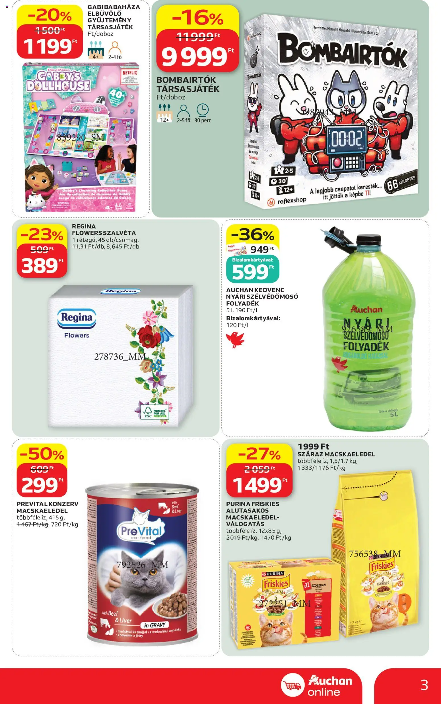 Auchan akciós ujság - amely érvényes a következő dátumtól: 07.05.2026 | Oldal: 3 | Termékek: Macskaeledel, Társasjáték