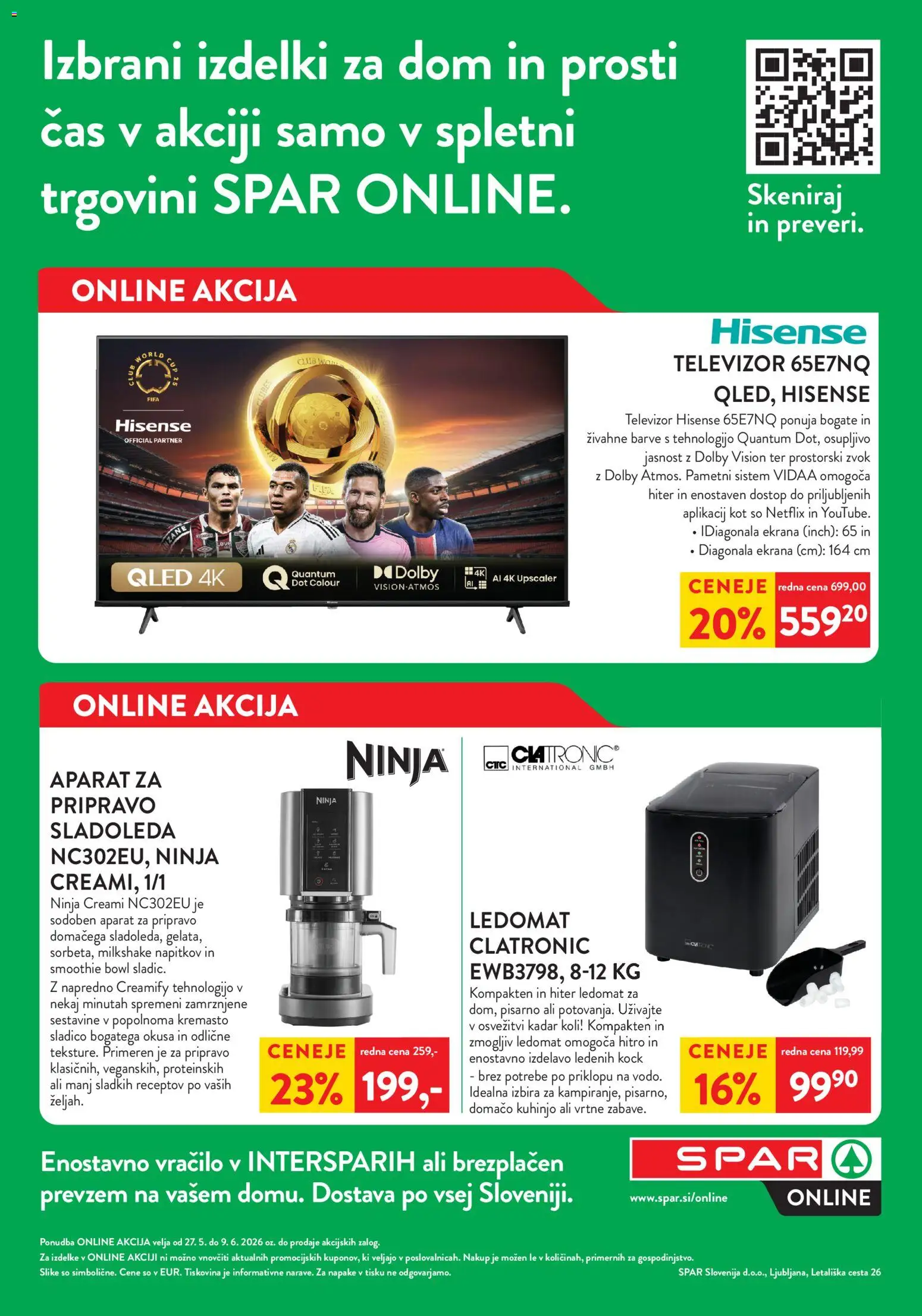 Novi Spar katalog ponudbe – veljaven od 27.05.2026 | Stran: 1 | Izdelki: Televizor, Ledomat
