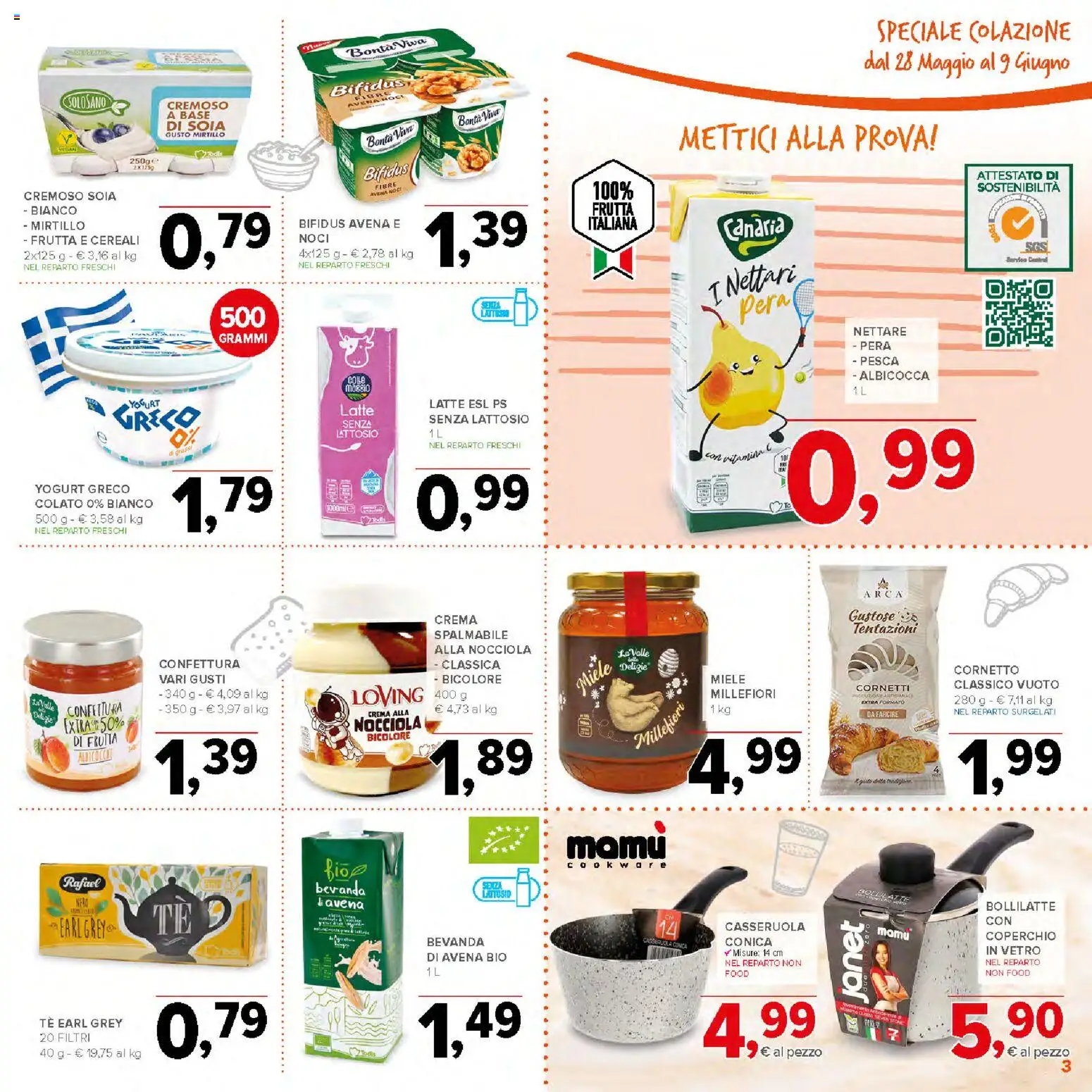 Volantino Todis del 28.05.2026 | Pagina: 3 | Prodotti: Crema, Cornetto, Cereali, Latte