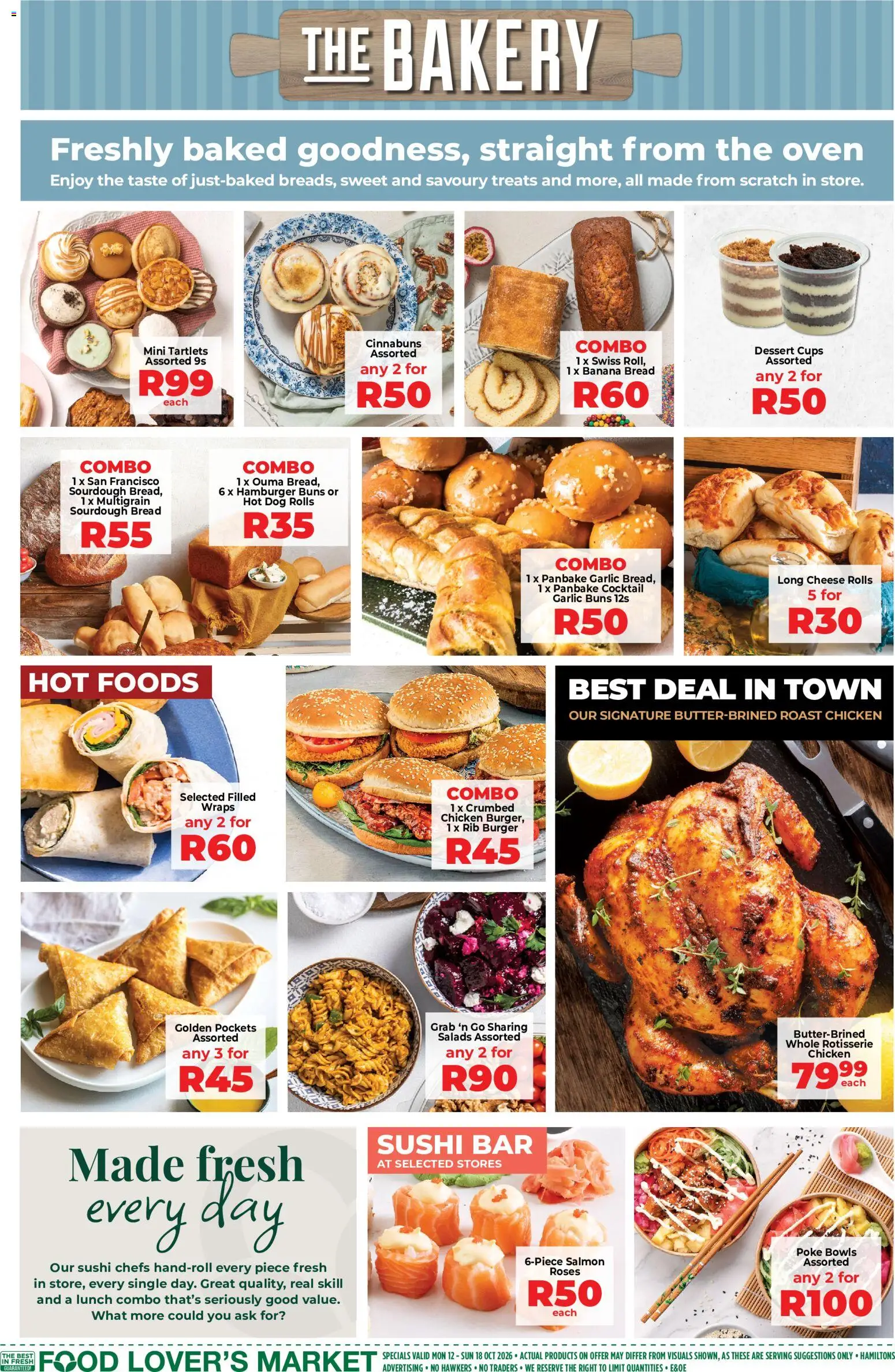 New Food Lover's Market catalogue – valid from 12/10/2026 | Page: 4 | Products: Bakery, Buns, Cheese, Chicken