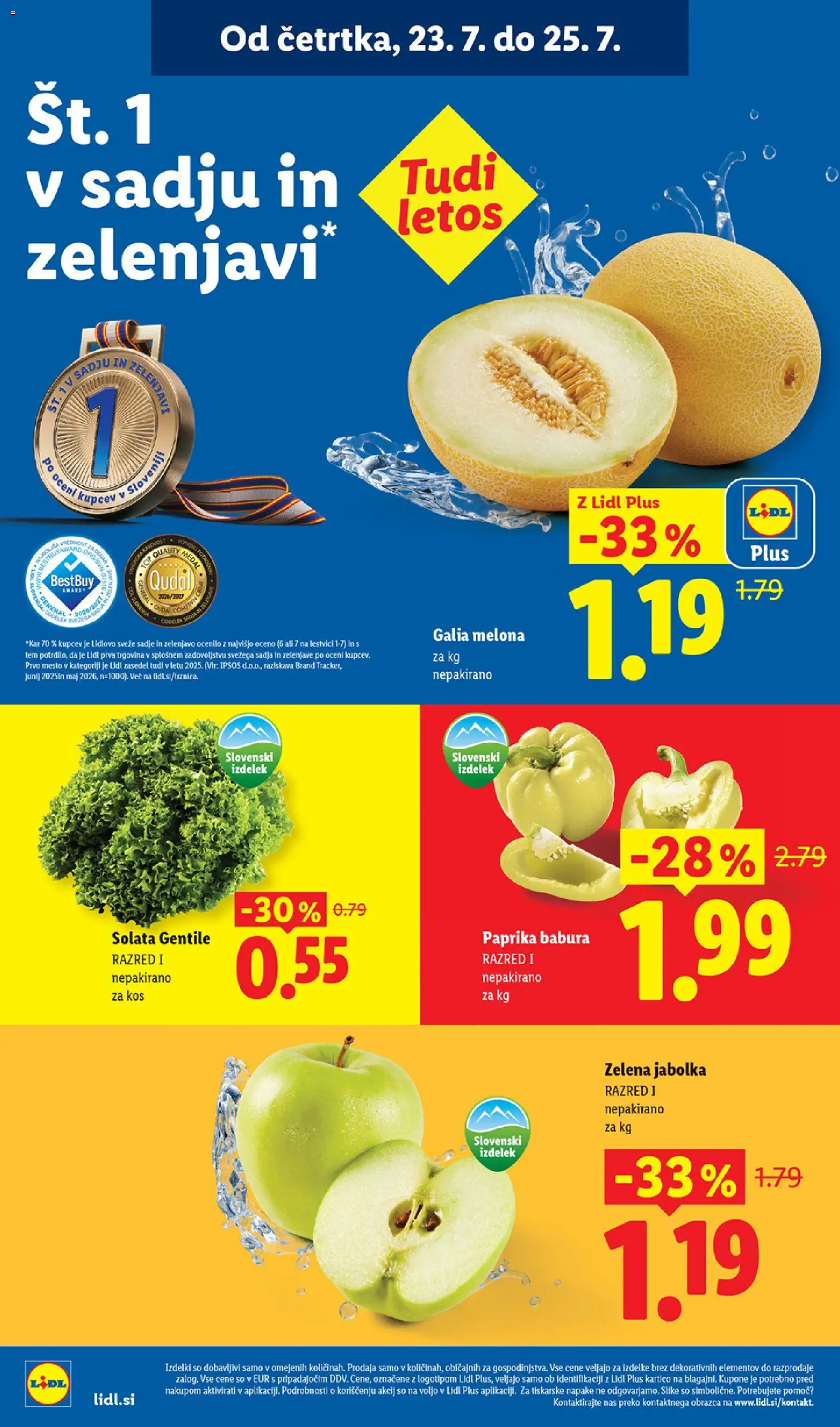 Novi Lidl katalog ponudbe – veljaven od 23.07.2026 | Stran: 4 | Izdelki: Melona, Paprika, Kos, Zelena