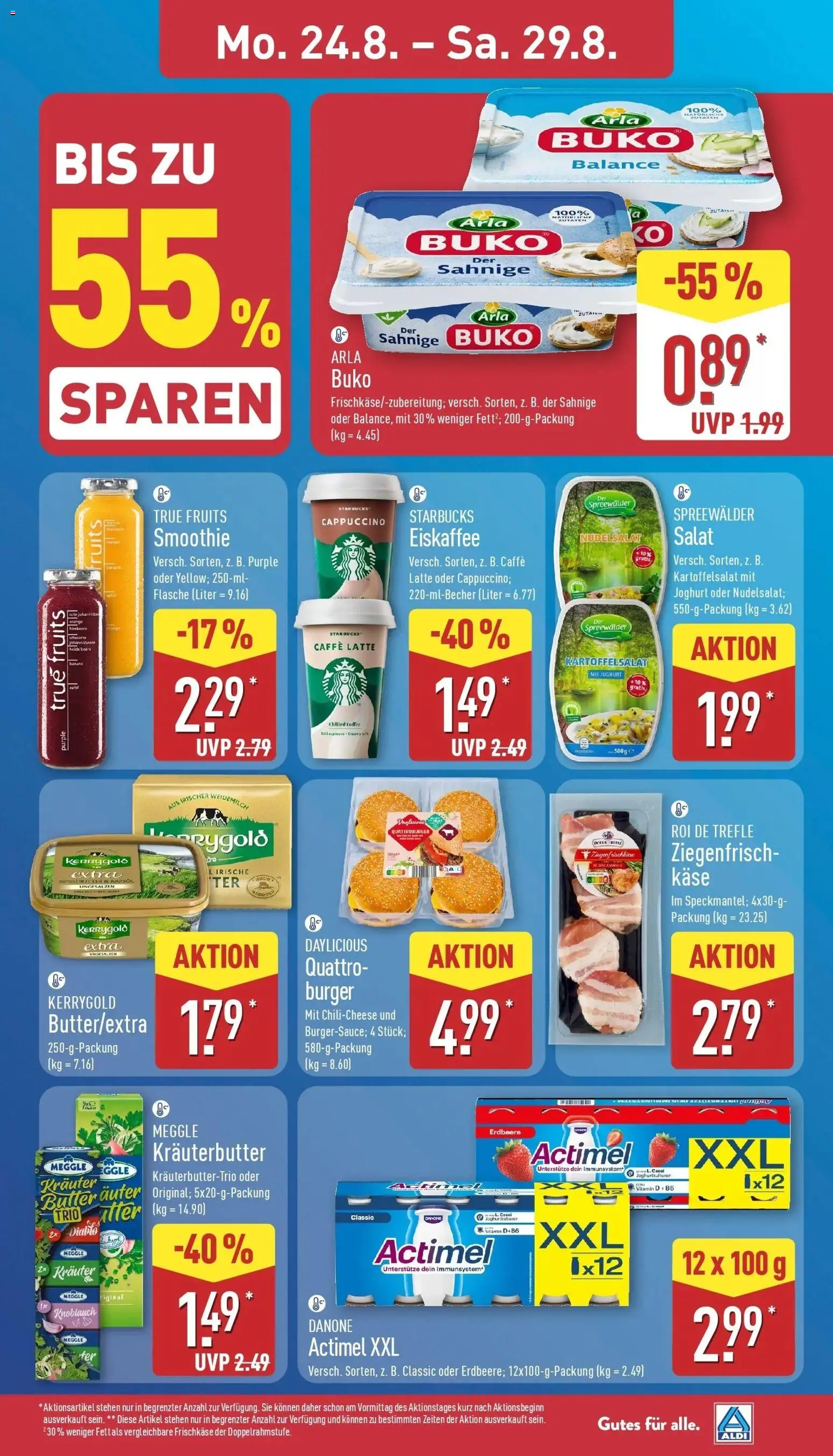 Aldi Aktueller Prospekt (ab 24.08.2026) » Angebote Online | Seite: 5 | Produkte: Käse, Burger, Arla buko, Knoblauch