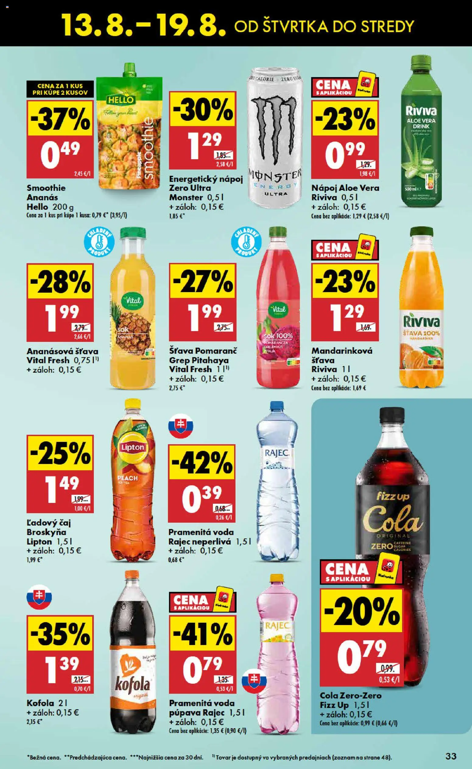 Nové Biedronka akcie – leták je platný od 13.08.2026 | Strana: 33 | Produkty: Aloe Vera, Cola, Šťava, Energetický nápoj