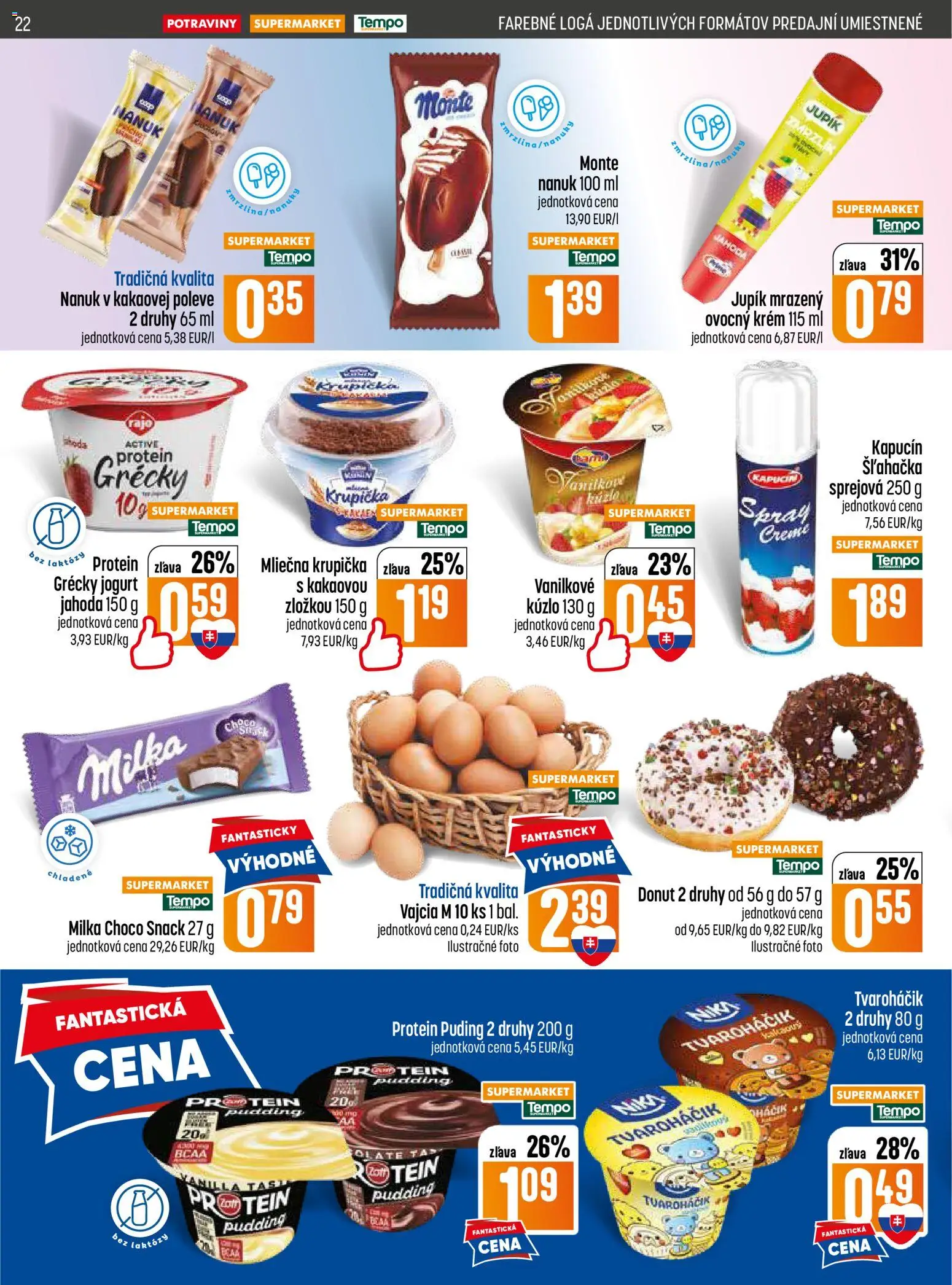 Nové COOP Jednota akcie – leták je platný od 25.06.2026 | Strana: 22 | Produkty: Protein, Grécky jogurt, Krém, Milka