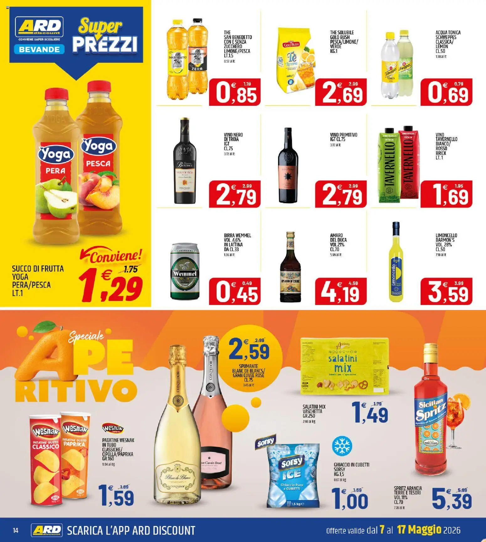 Volantino ARD Discount del 07.05.2026 | Pagina: 14 | Prodotti: Birra, Patatine, Frutta, Limone