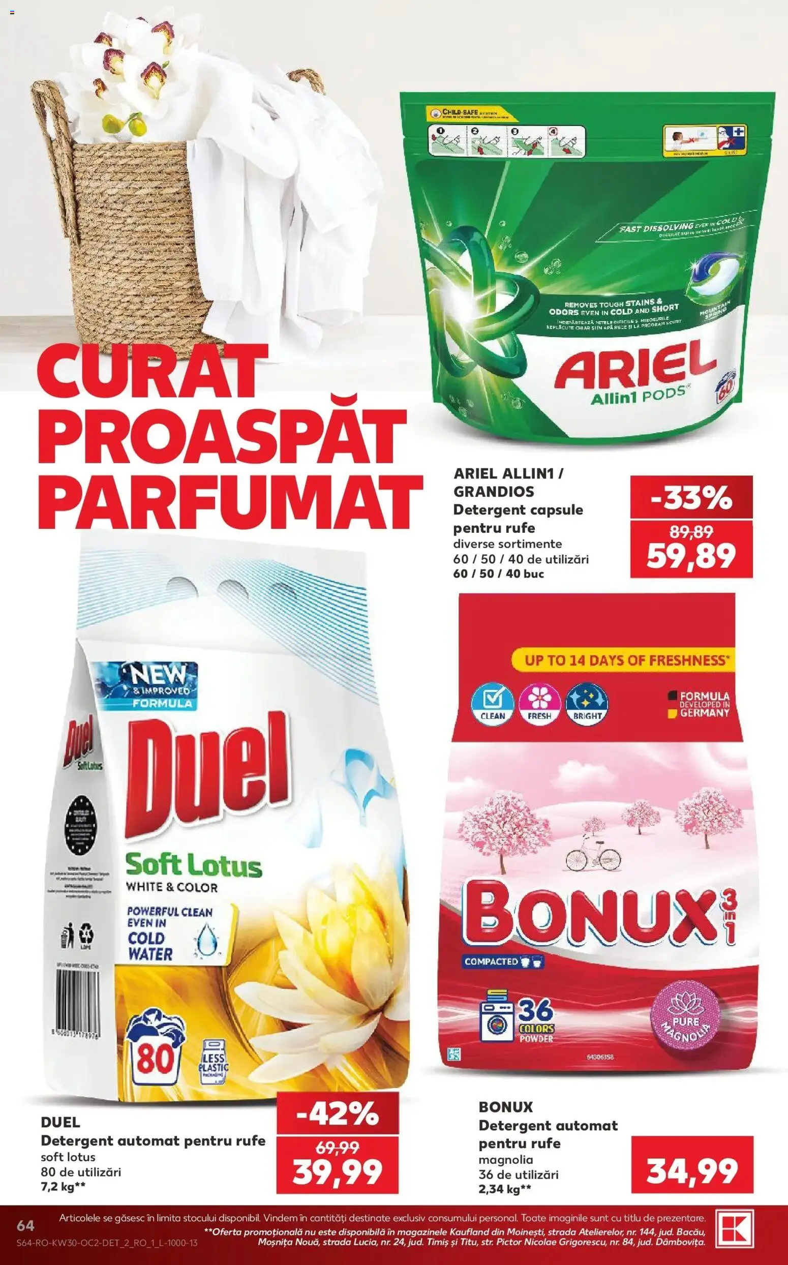 Noul catalog Kaufland – valabil de la 22.07.2026 | Pagină: 64 | Produse: Clean, Lotus, Detergent Capsule, Detergent