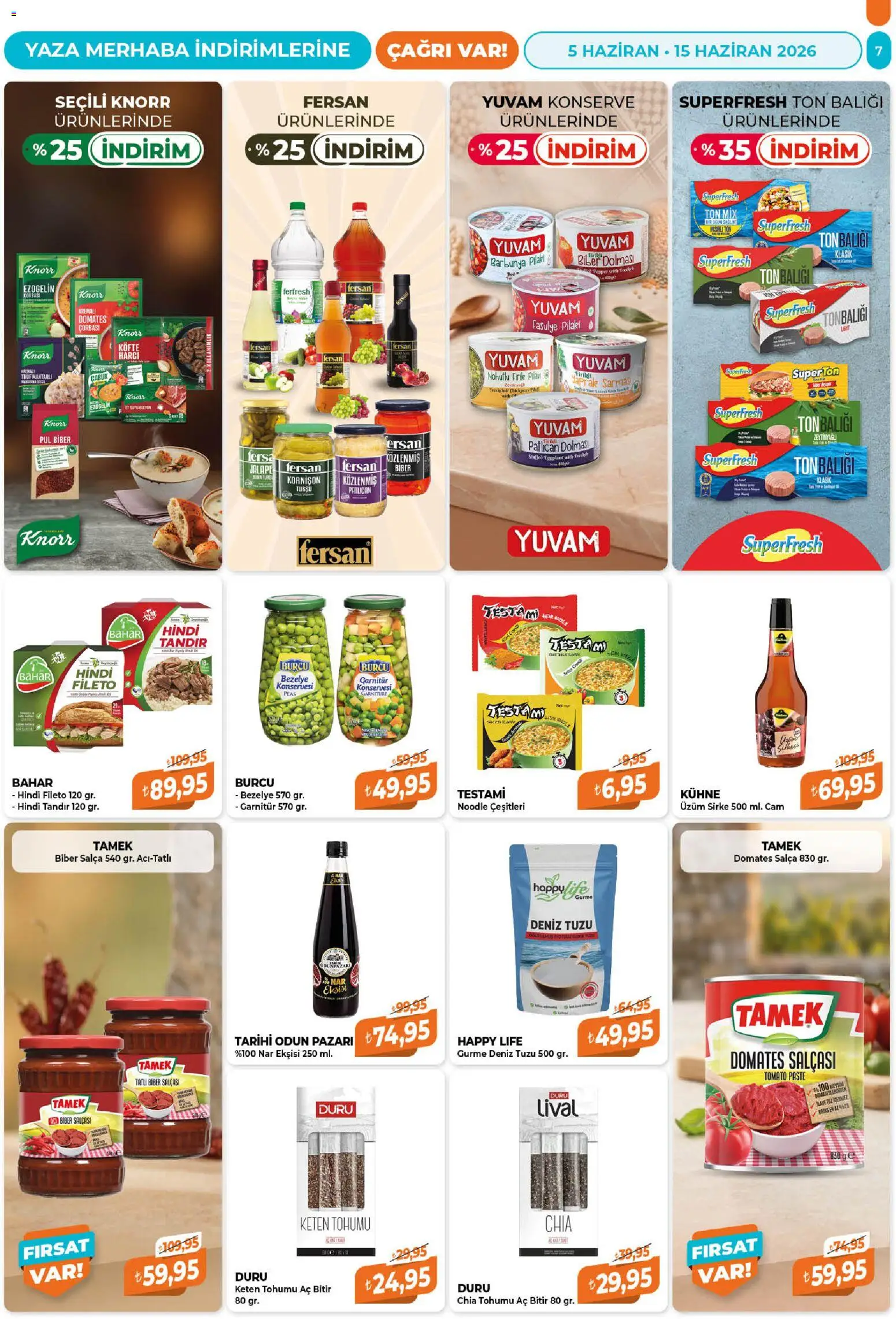 Çağrı Market Katalog - 05.06.2026 tarihinden itibaren geçerlidir | Sayfa: 7 | Ürünler: Fasulye, Domates, Pilav, Ton balığı