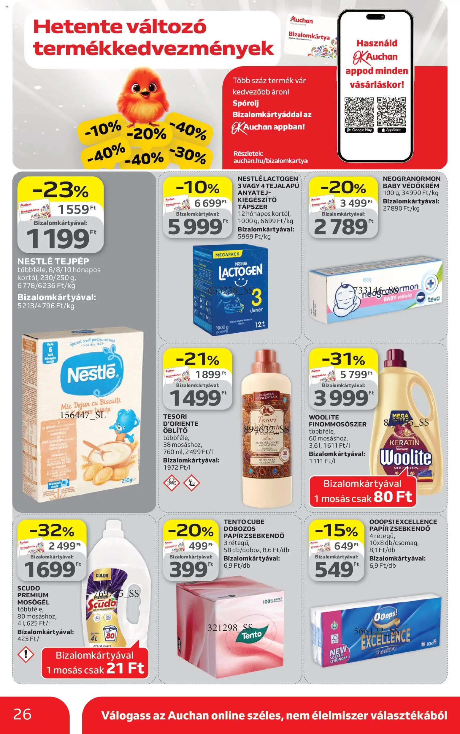 Auchan akciós ujság - amely érvényes a következő dátumtól: 09.04.2026 | Oldal: 26 | Termékek: Mosógél, Öblítő