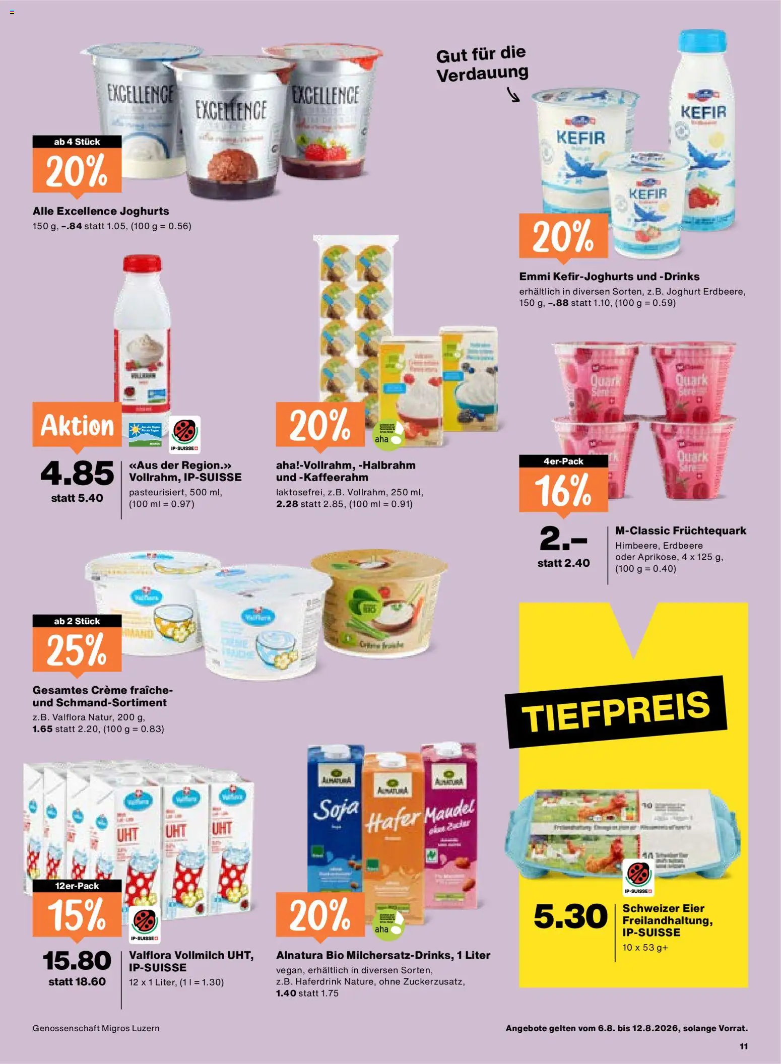 Migros aktionen – gültig ab 06.08.2026 | Seite: 11 | Produkte: Kefir, Joghurt, Eier, Creme