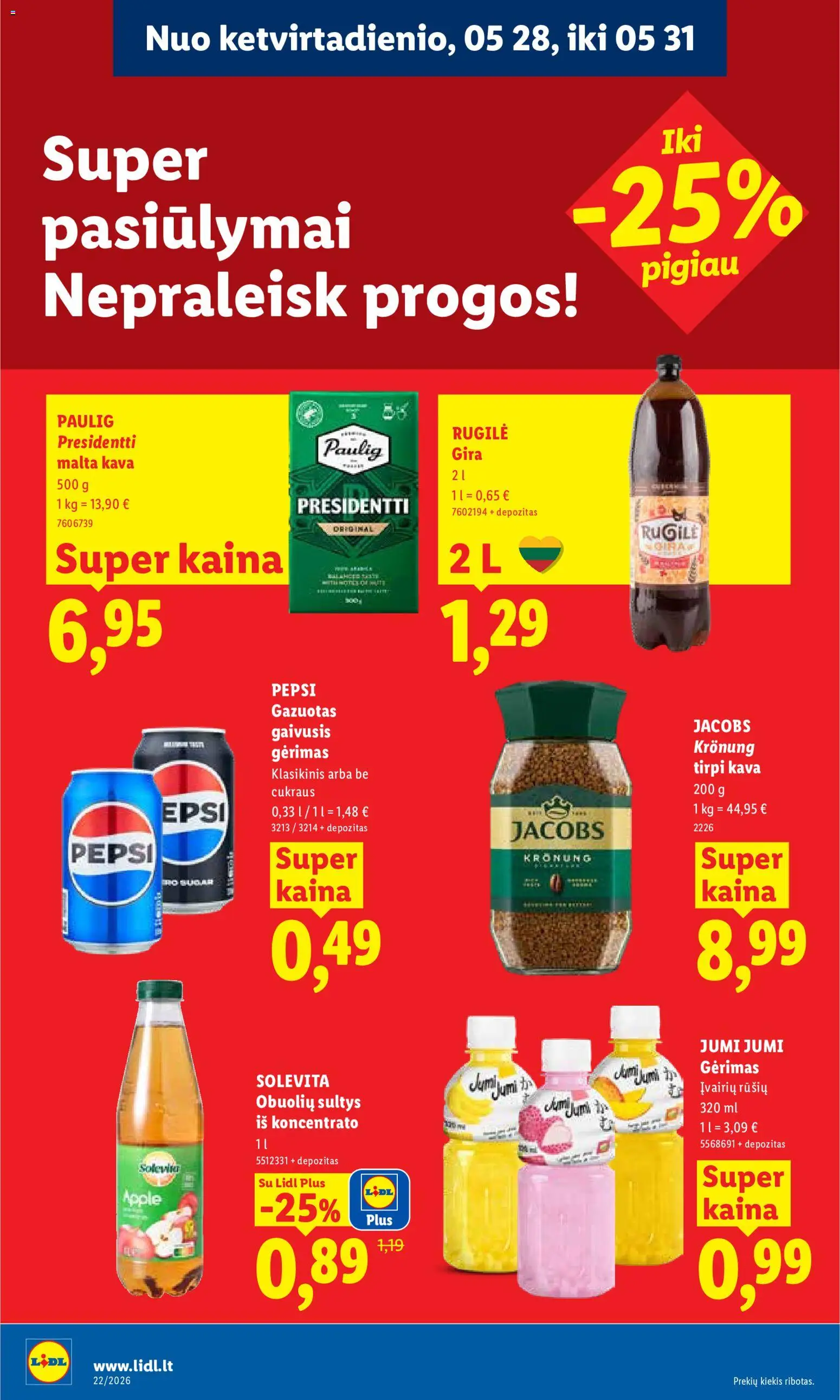 LIDL akcijos nuo 25.05.2026 | Puslapis: 22 | Prekių: Kava, Sultys