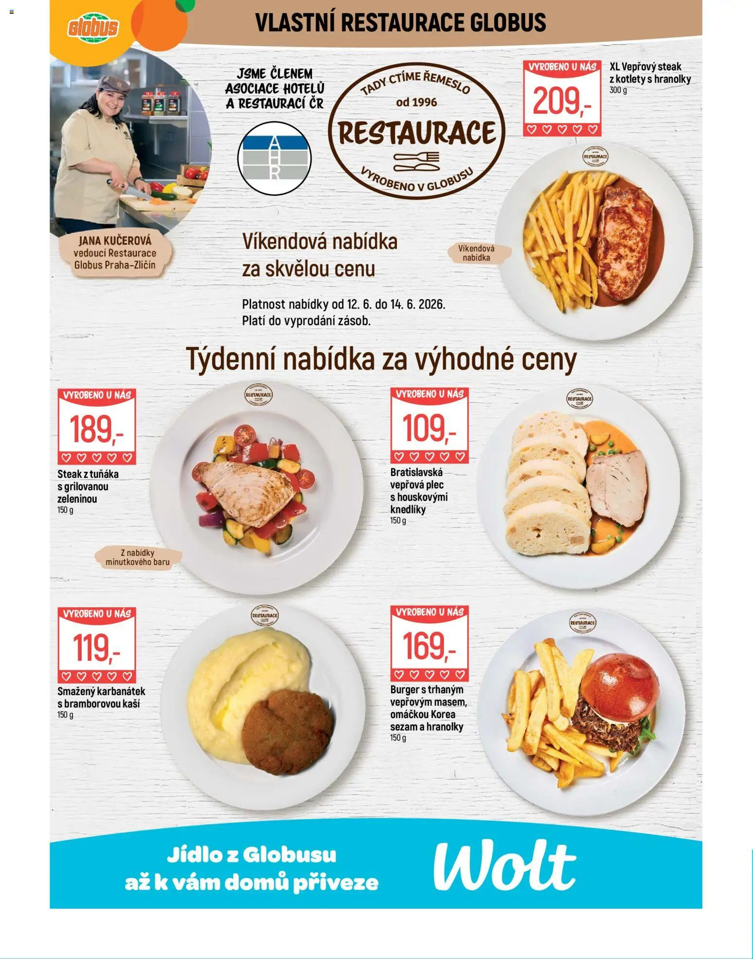 Globus leták - Praha Zličín od 10.06.2026 | Strana: 5 | Produkty: Burger, Globus, Hranolky, Steak