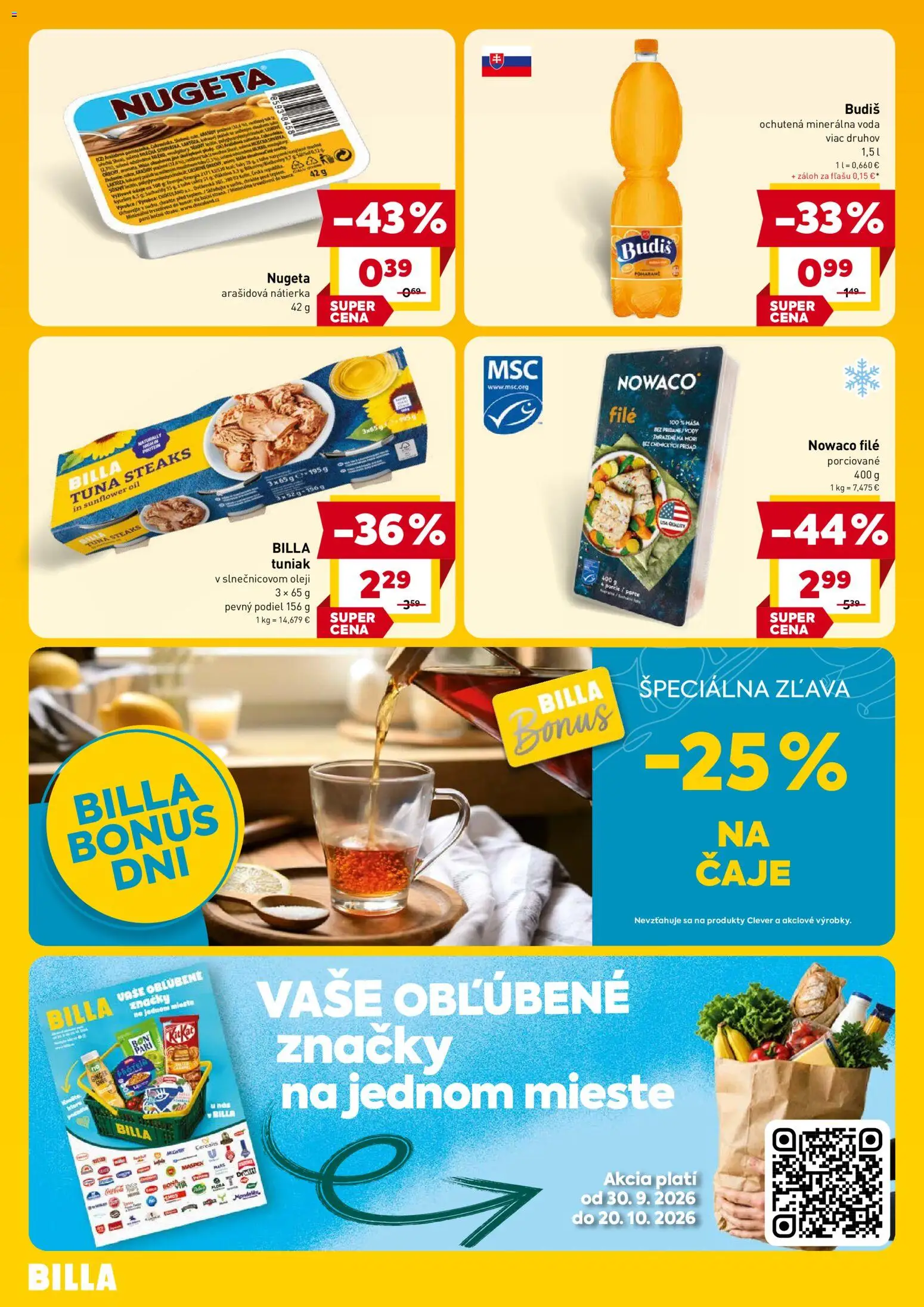 Nové Billa akcie – leták je platný od 07.10.2026 | Strana: 4 | Produkty: Tuniak, Filé, Nátierka, Budiš