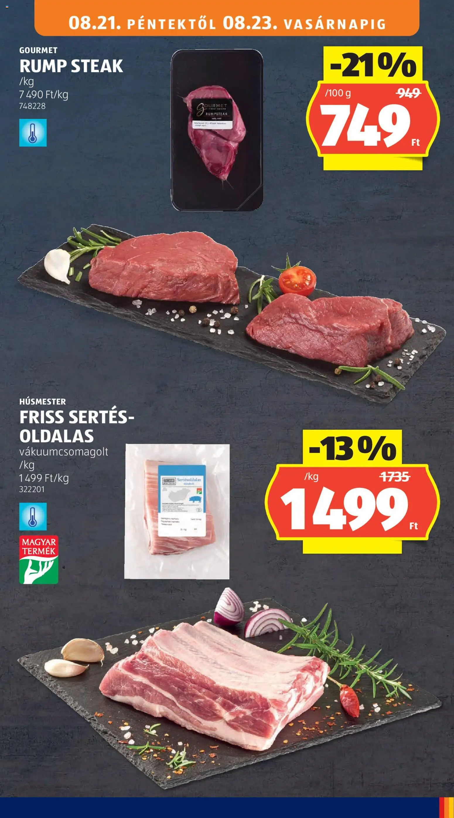 Aldi akciós ujság - amely érvényes a következő dátumtól: 2026.08.21. | Oldal: 19 | Termékek: Oldalas, Sertés oldalas, Sertésoldalas, Steak