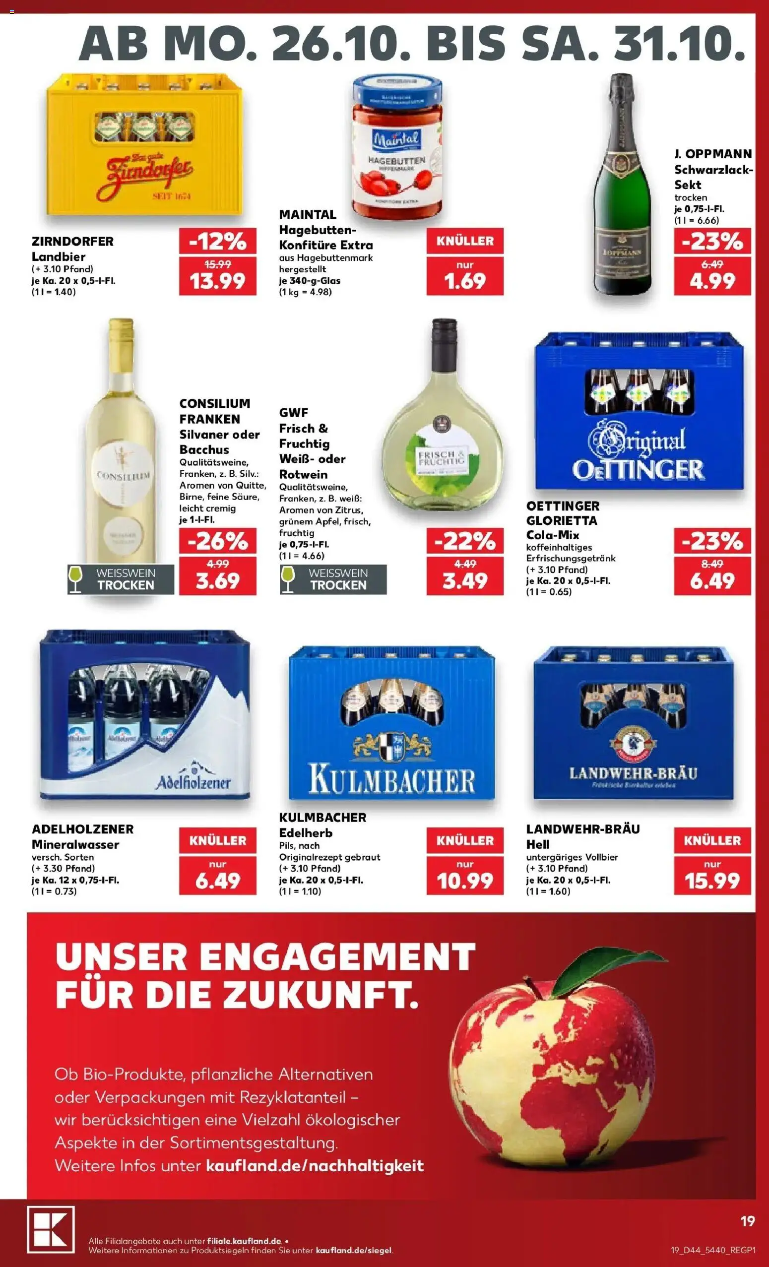 Prospekt Kaufland ab 26.10.2026 » Angebote Online zum Blättern | Seite: 23 | Produkte: Rotwein, Sekt, Adelholzener, Mineralwasser