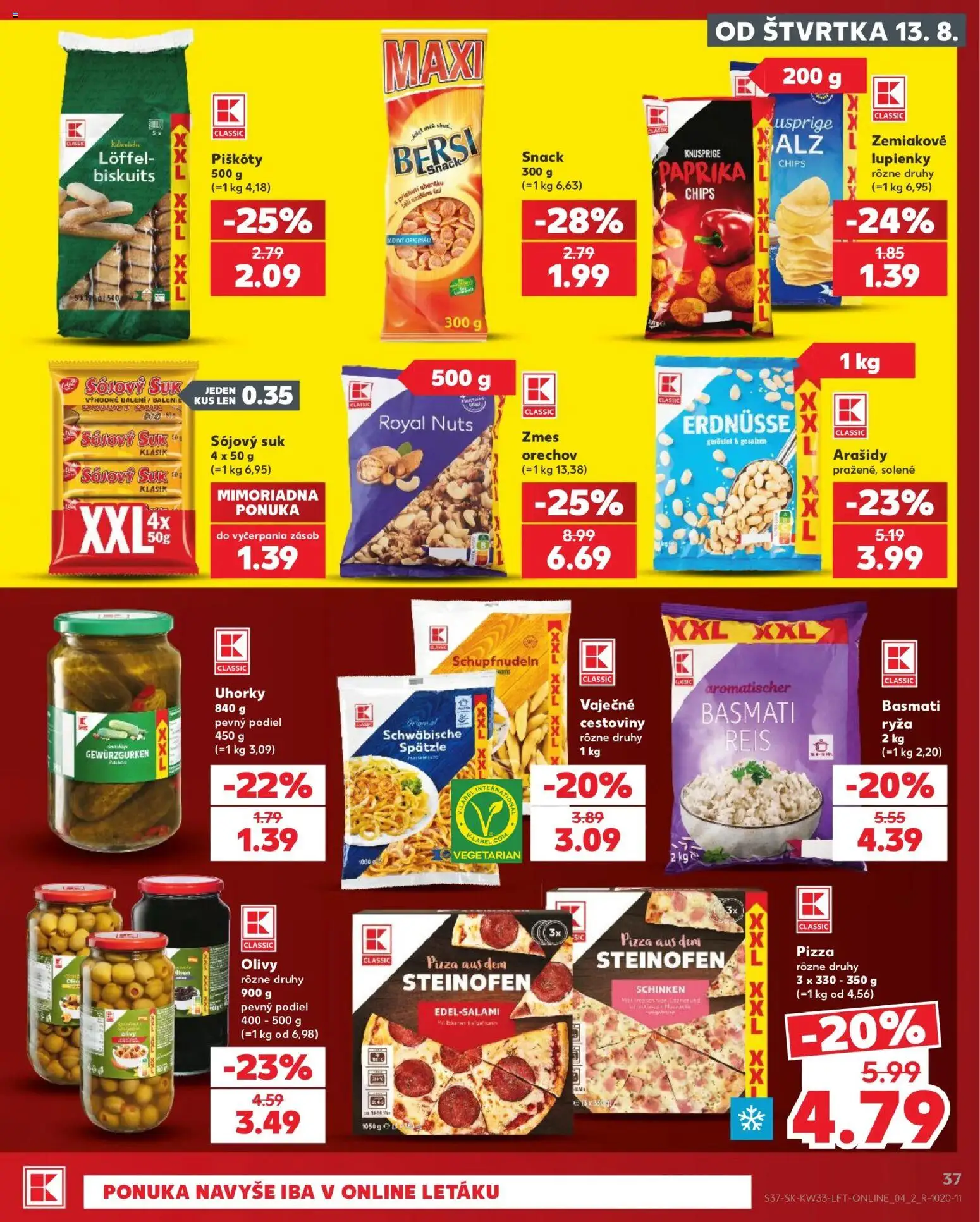 Nové Kaufland akcie – leták je platný od 13.08.2026 | Strana: 37 | Produkty: Ryža, Cestoviny, Arašidy, Uhorky