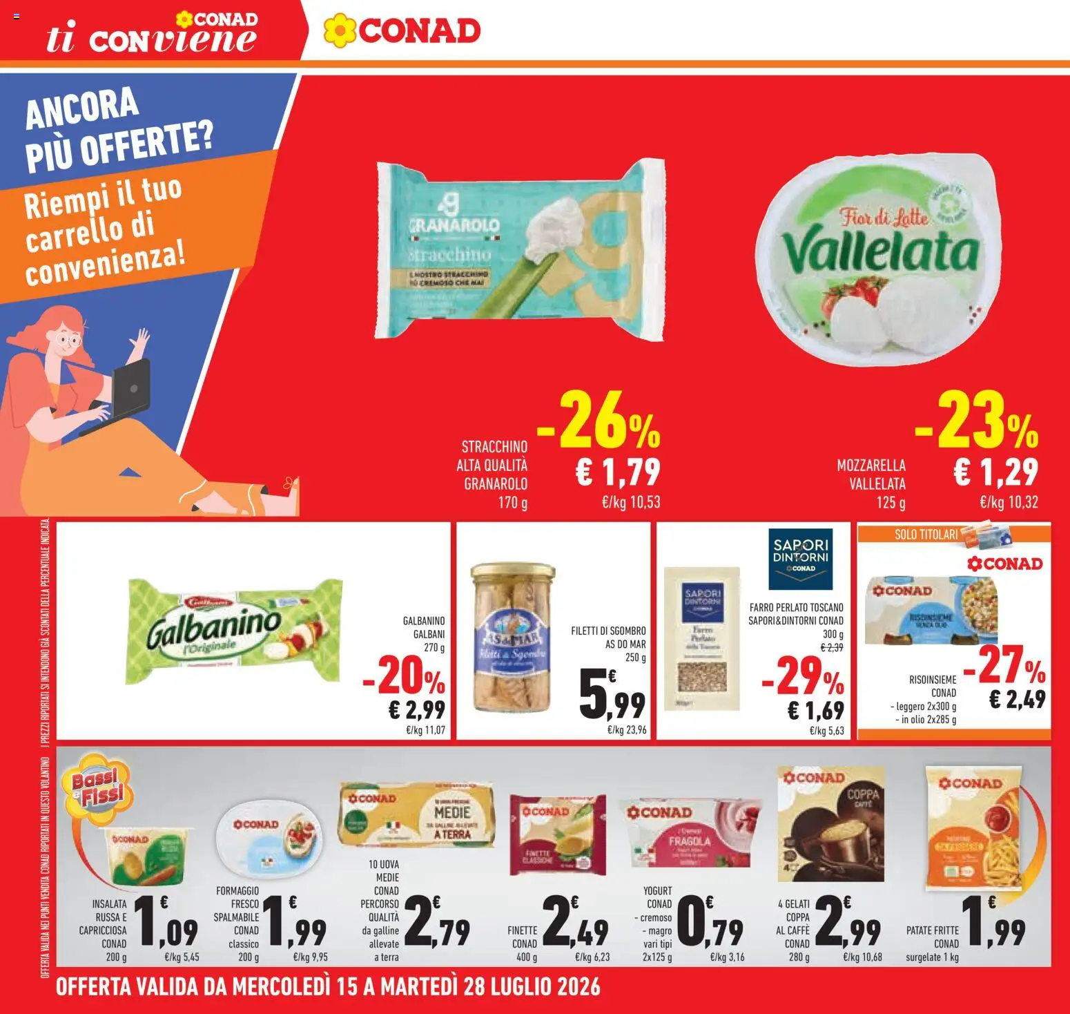 Volantino Conad del 15/07/2026 | Pagina: 28 | Prodotti: Uova, Caffè, Latte, Pasta