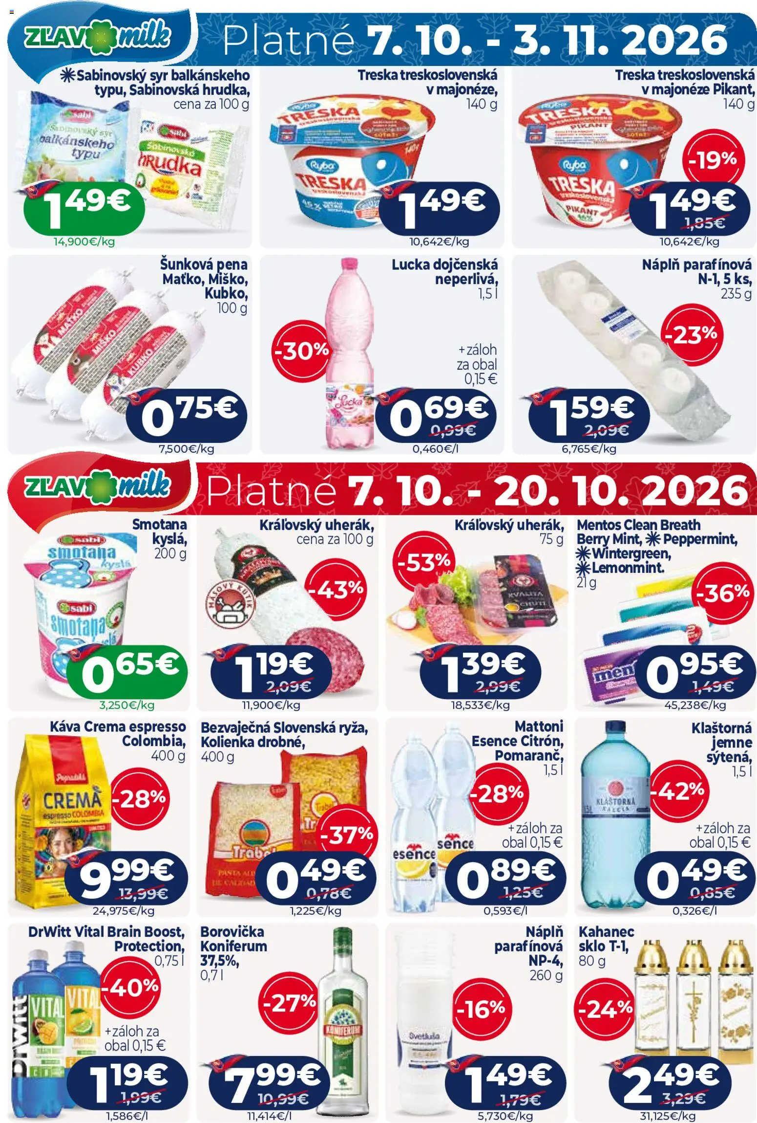 Nové Milk Agro akcie – leták je platný od 07.10.2026 | Strana: 16 | Produkty: Káva, Koniferum, Ryba, Pena