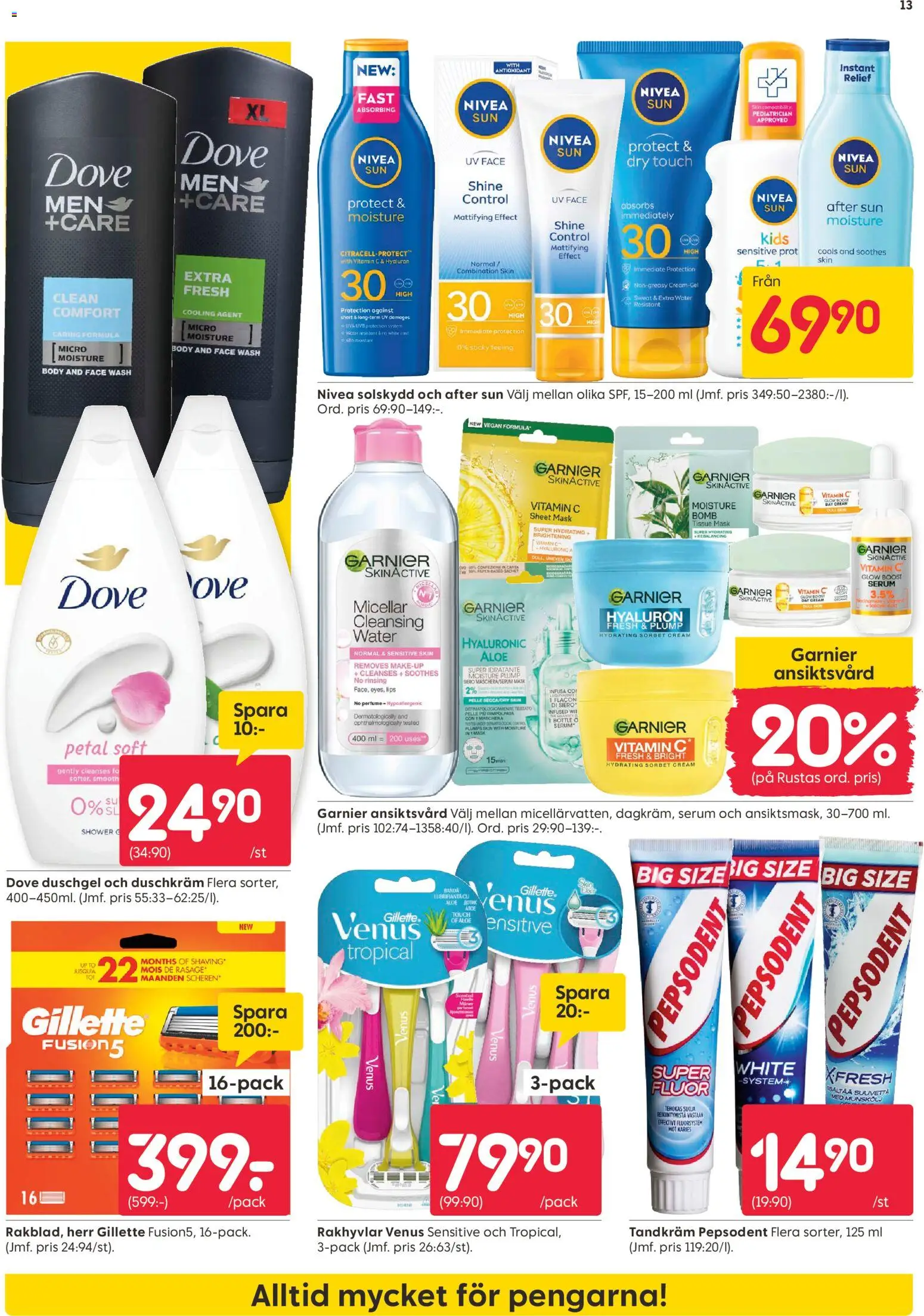 Rusta reklamblad aktuell från 01.06.2026 | Sida: 13 | Produkter: Munskölj, Tandkräm, Serum, Duschkräm