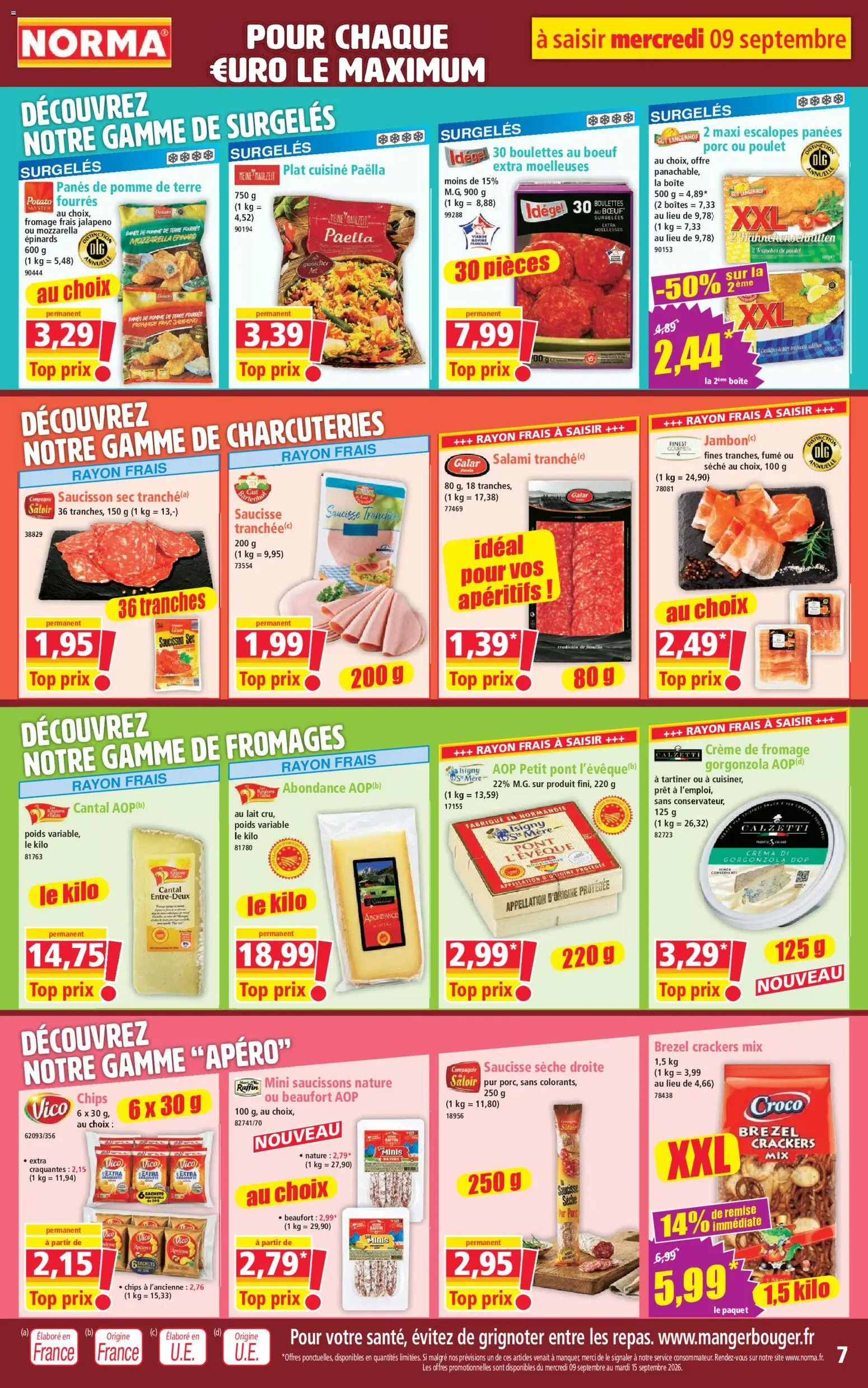 {H1} | Page: 7 | Produits: Gorgonzola dop, Poulet, Saucisse, Crème