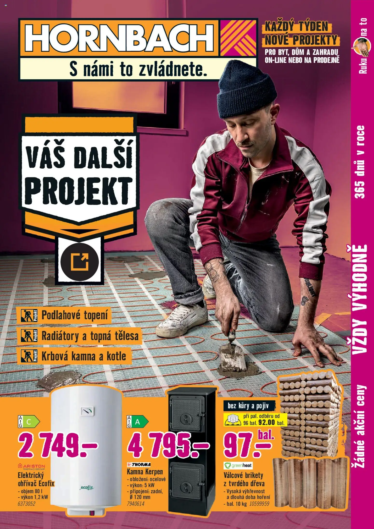 HORNBACH leták - Vytápění od 16.09.2026 | Strana: 1 | Produkty: Brikety, Krbová kamna