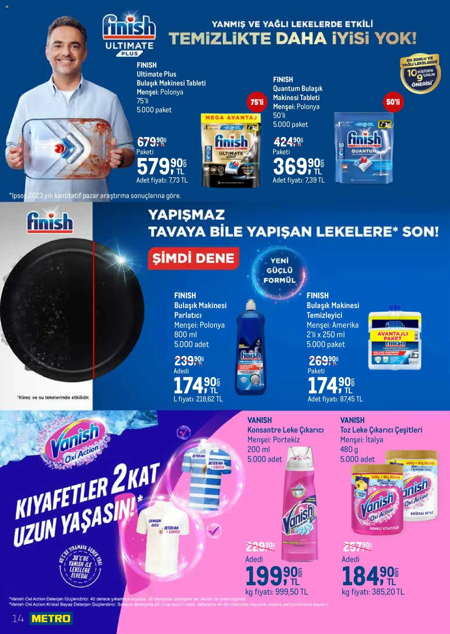 Metro - Temizlik | Kişisel bakım - 01.03.2026 tarihinden itibaren geçerlidir | Sayfa: 14 | Ürünler: Leke çıkarıcı, Parlatıcı, Su, Bulaşık makinesi