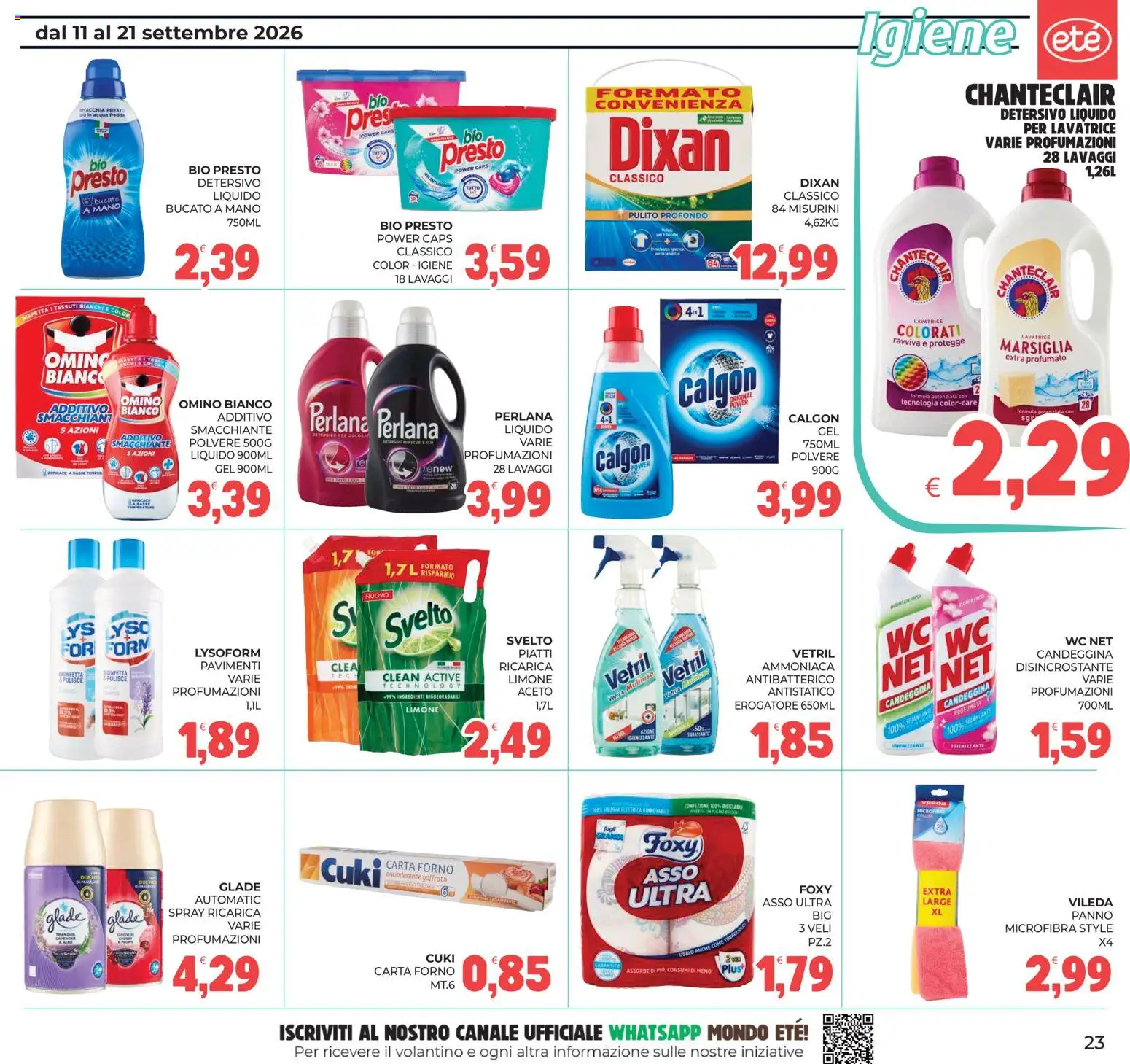 Volantino Eté del 11/09/2026 | Pagina: 23 | Prodotti: Candeggina, Acqua, Limone, Aceto