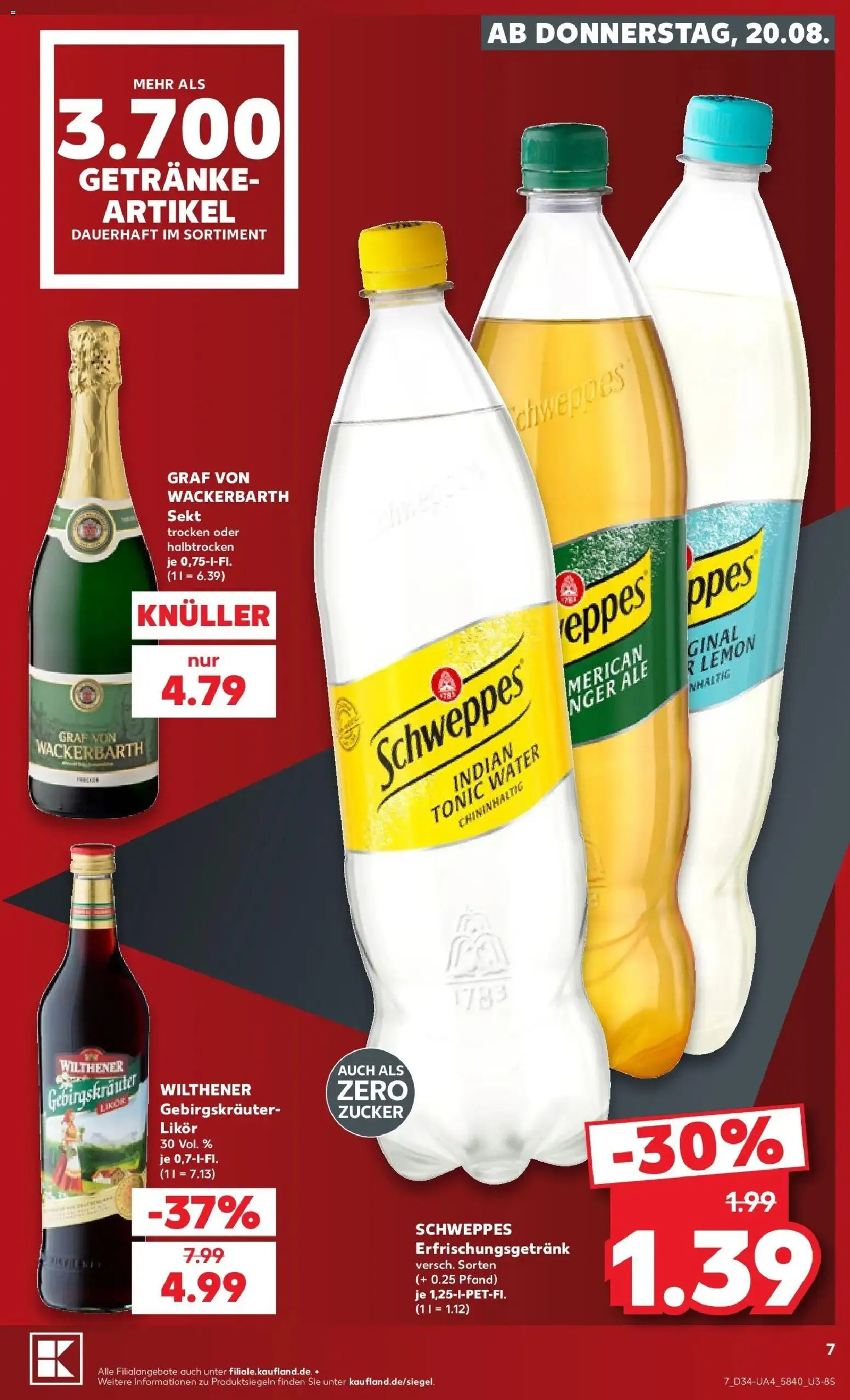Prospekt Kaufland ab 20.08.2026 » Angebote Online zum Blättern | Seite: 7 | Produkte: Wilthener, Sekt, Likör, Schweppes