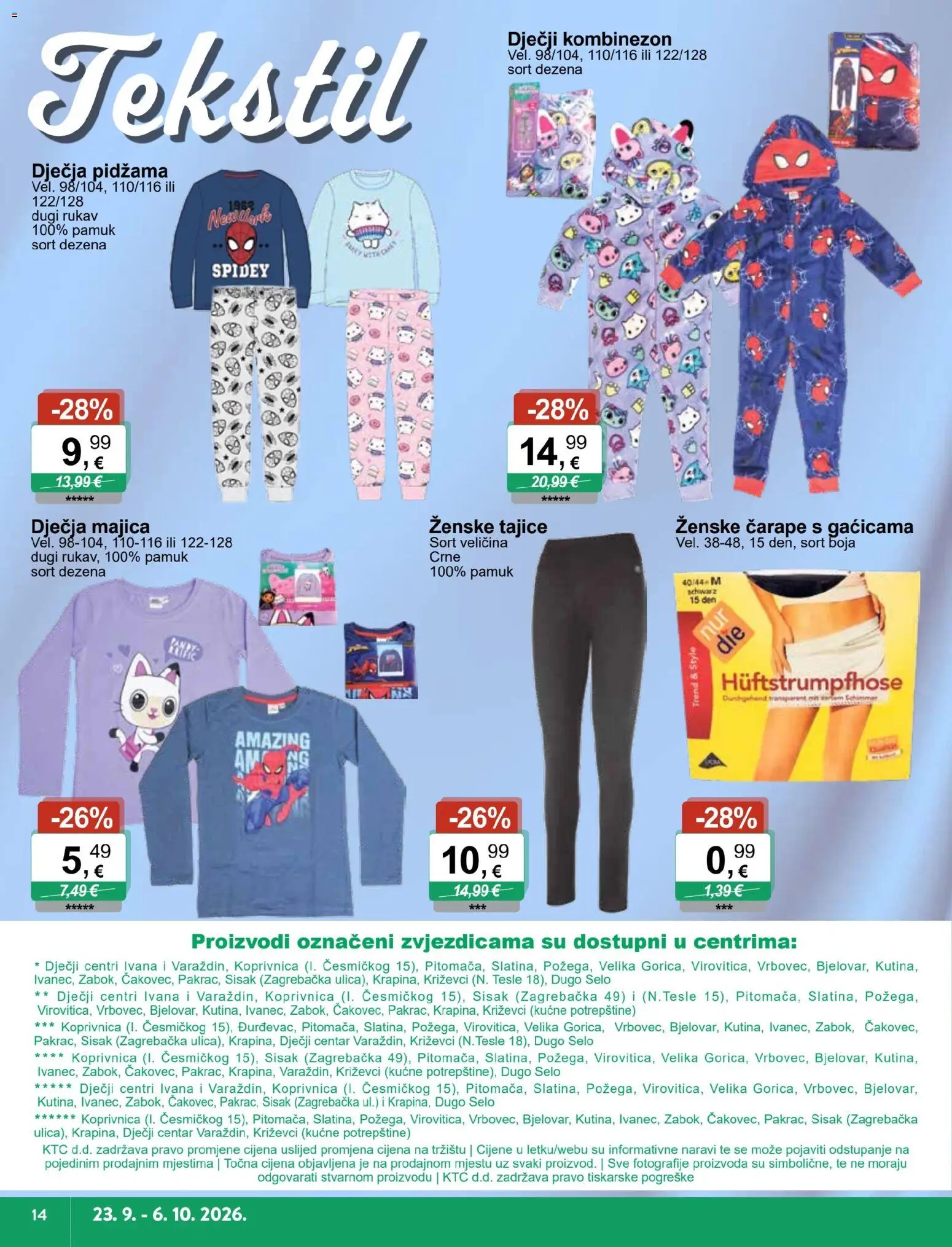 KTC katalog | vrijedi od 23.09.2026 | Stranica: 14 | Proizvodi: Kombinezon, Čarape, Pidžama, Tajice