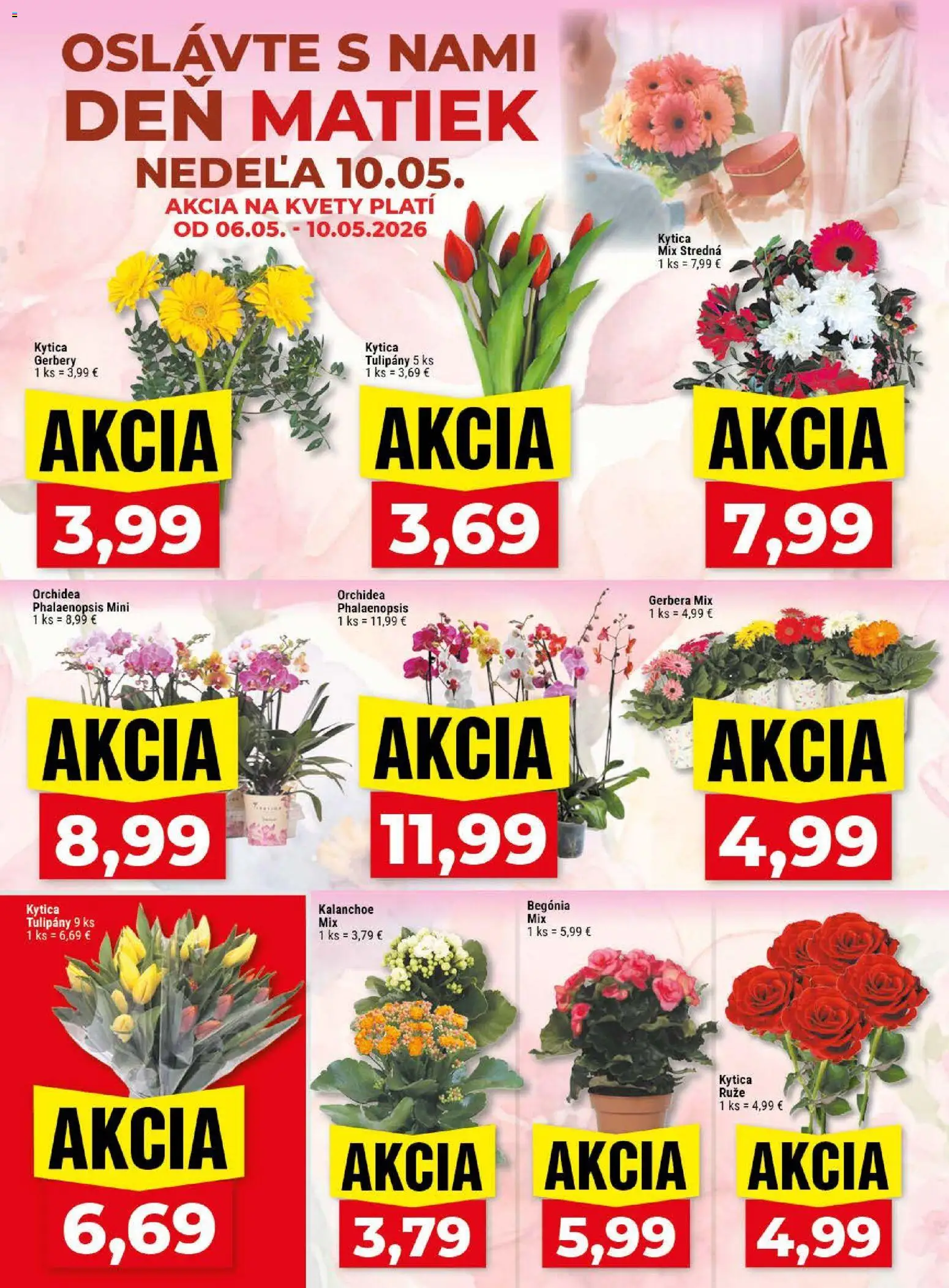 Nové Klas akcie – leták je platný od 04.05.2026 | Strana: 17 | Produkty: Kvety, Tulipány, Ruže, Orchidea
