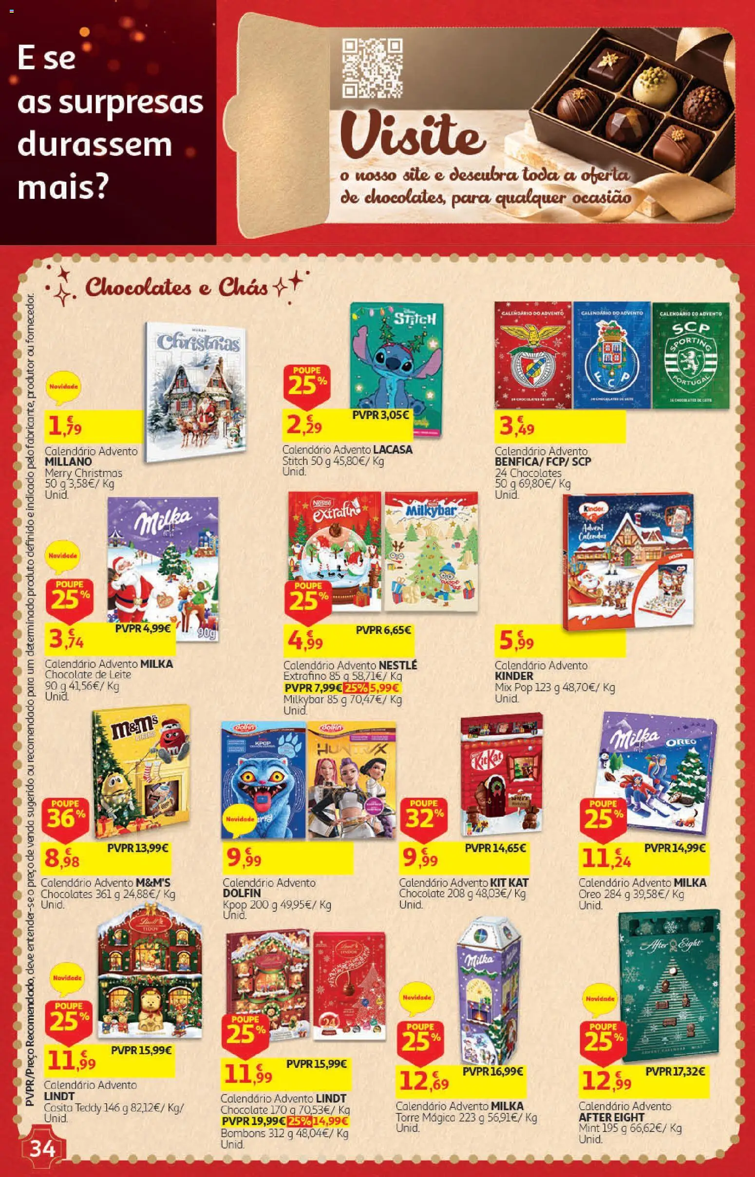 Auchan Presentes │ válido de 01/11/2026 | Página: 34 | Produtos: Chocolates, Calendário do Advento, Leite, Chocolate