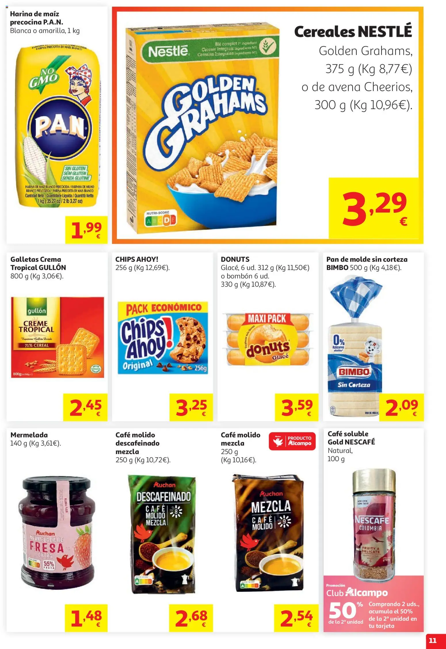 Alcampo Superstore Catalan │ válido desde el 05.05.2026 | Página: 11 | Productos: Cereales, Galletas, Pan de molde, Donuts