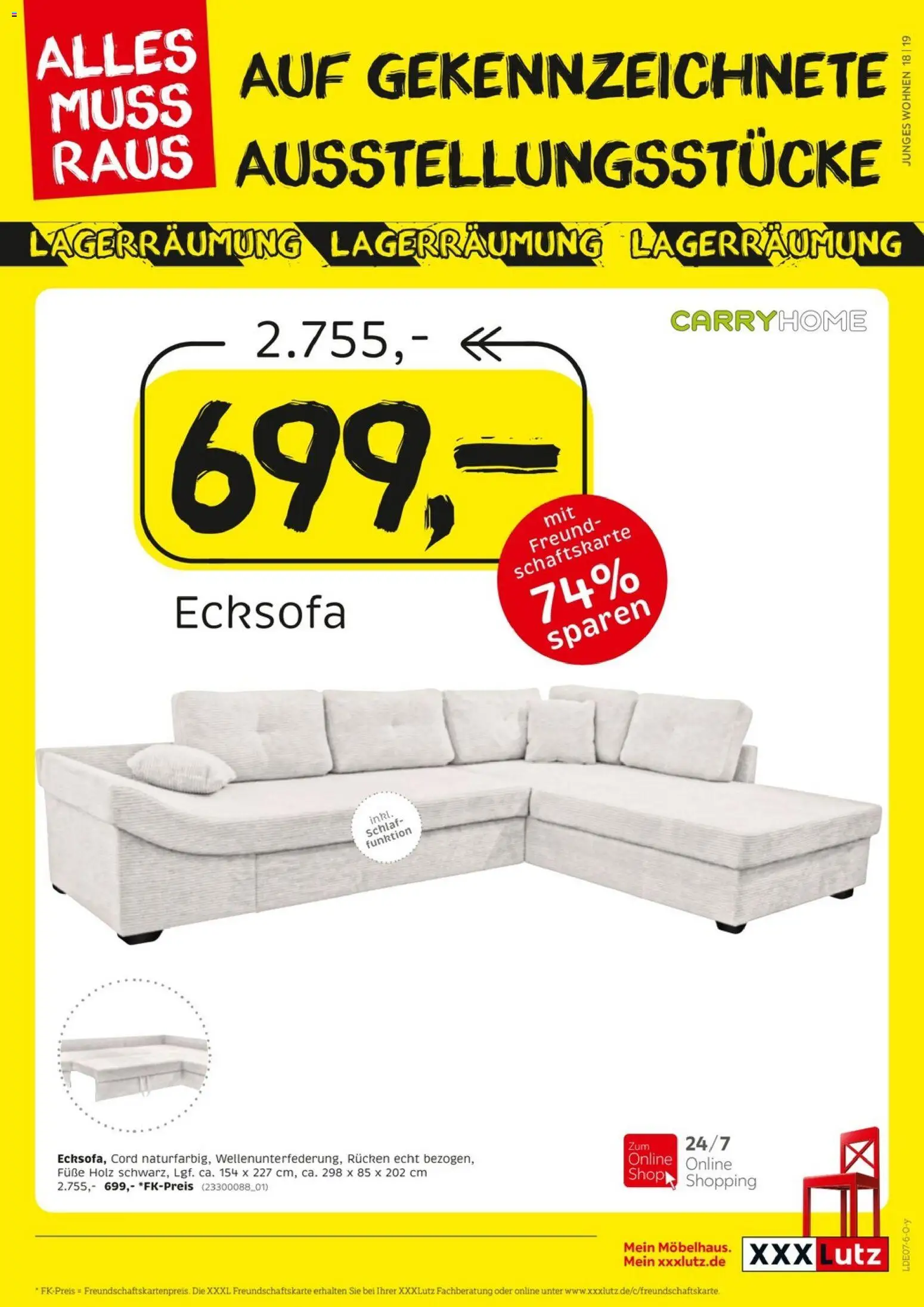 XXXLutz Größte Lagerräumung – gültig ab 04.07.2026 | Seite: 19 | Produkte: Ecksofa
