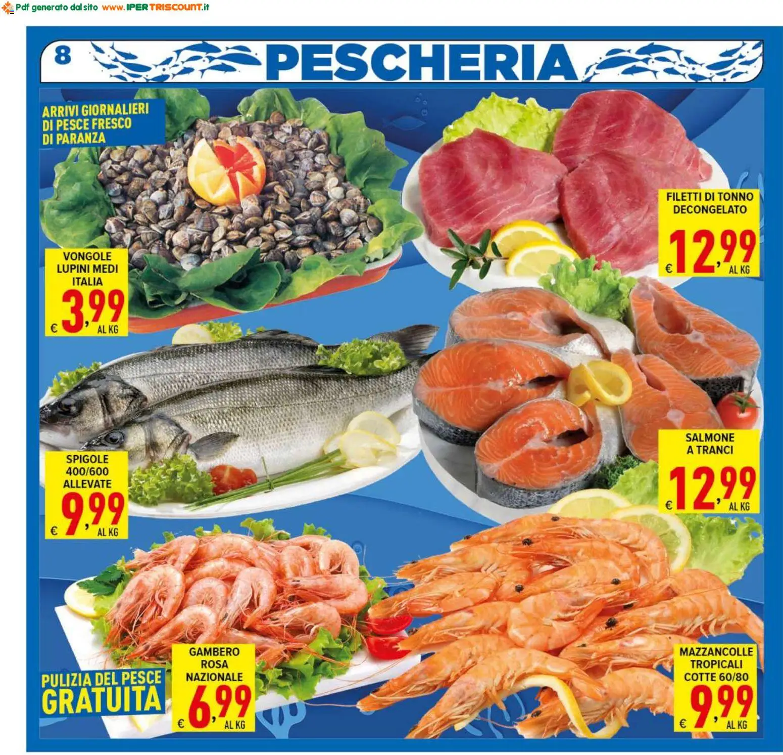 Volantino Ipertriscount del 29.04.2026 | Pagina: 8 | Prodotti: Lupini, Salmone, Pesce, Mazzancolle